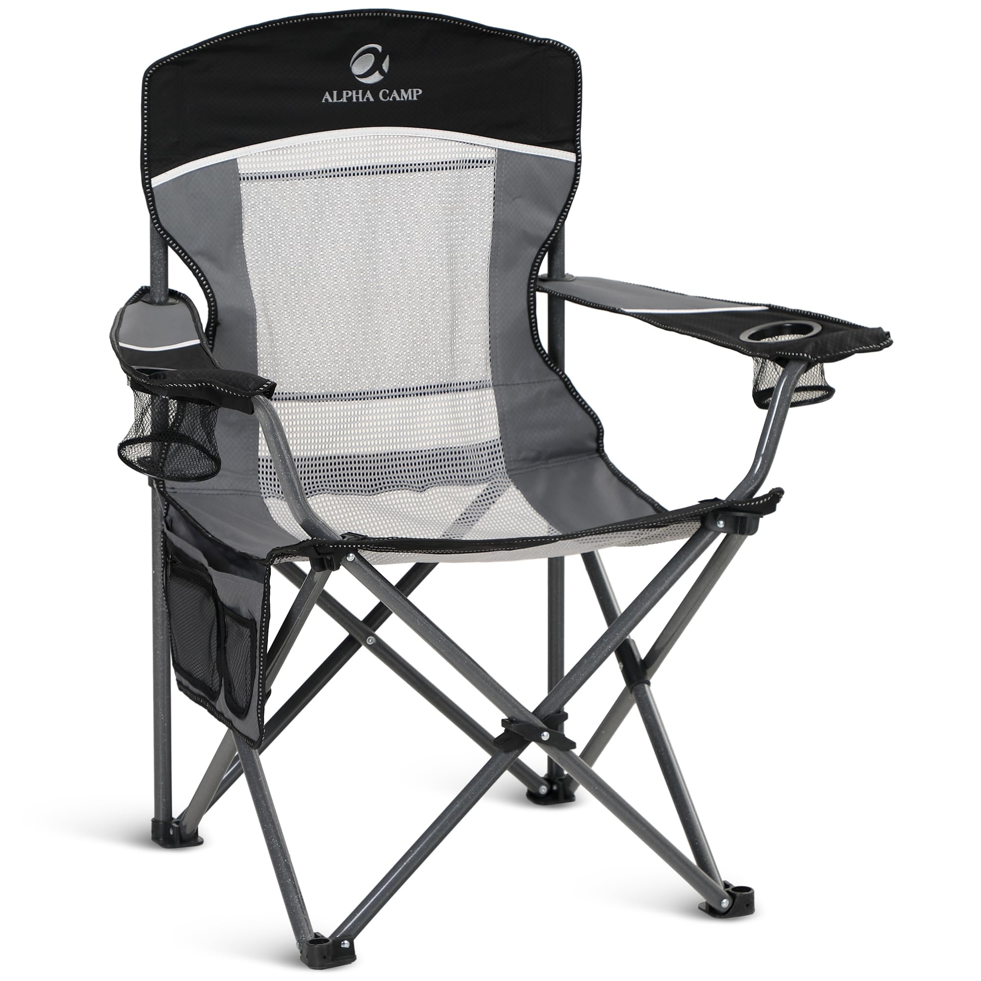 500LBS Oversized Folding Camping Chair with Cooler Bag & Cup Holder