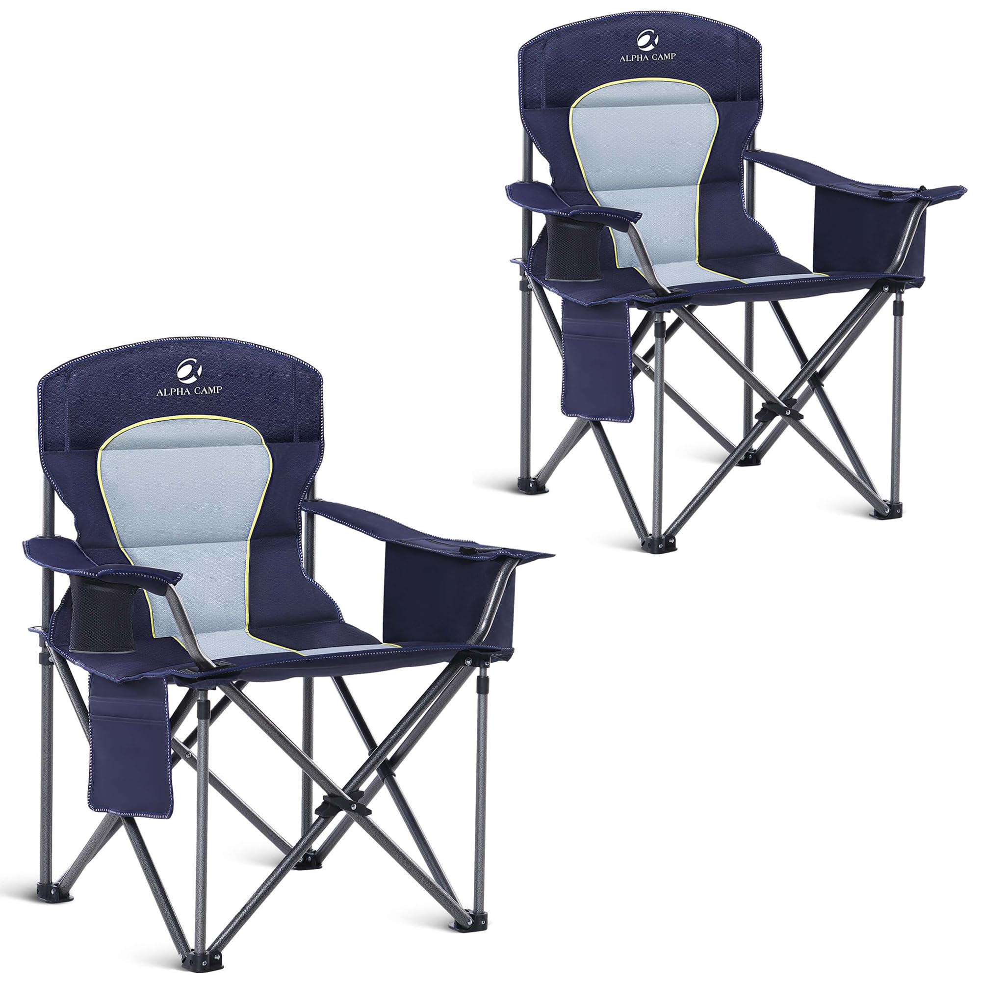 500LBS Oversized Folding Camping Chair with Cooler Bag & Cup Holder
