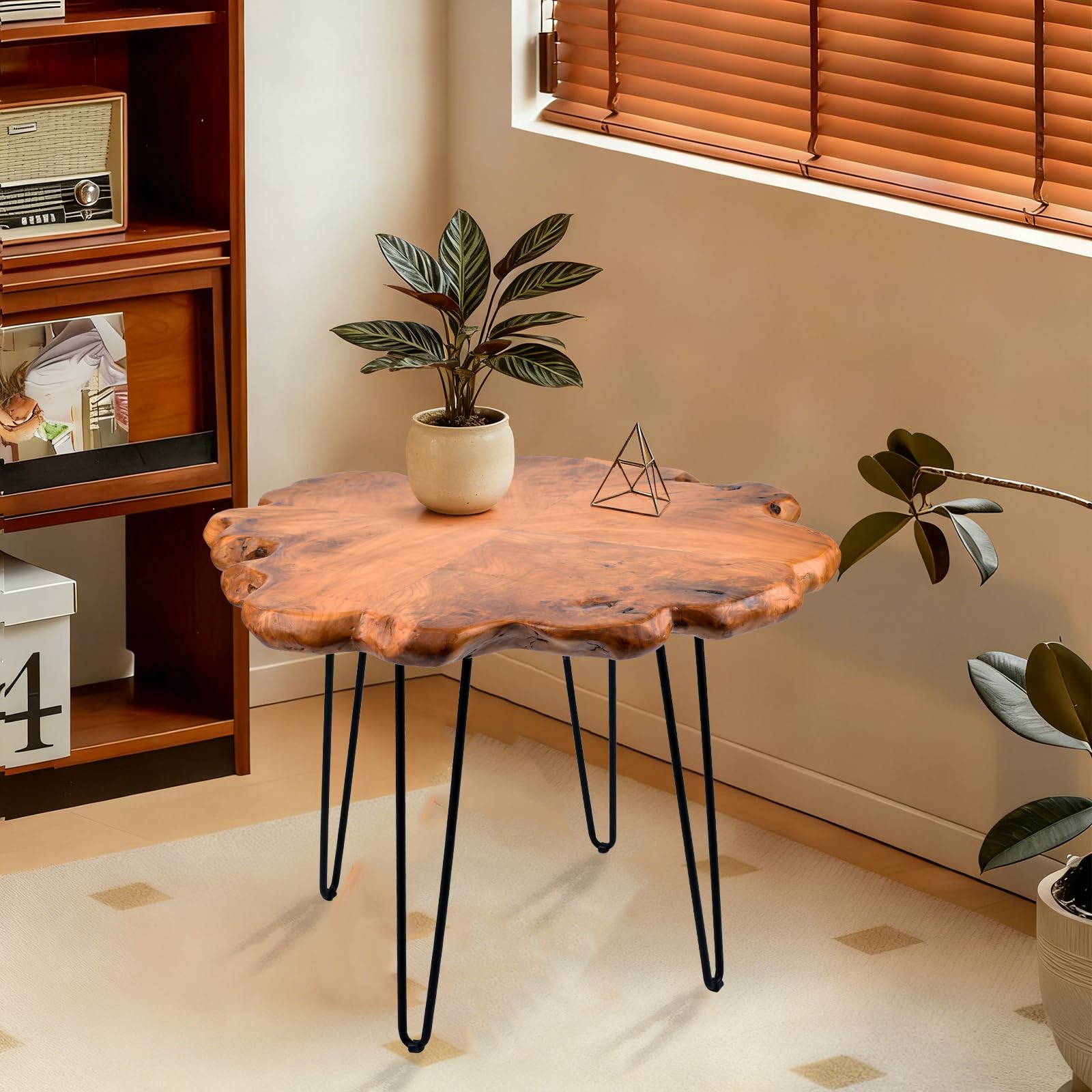Small Side Table, Freeform Live Edge Wood Stool, Unique Design Natural Plant Stand for Patio, Garden, Yard, Living Room, Bedroom