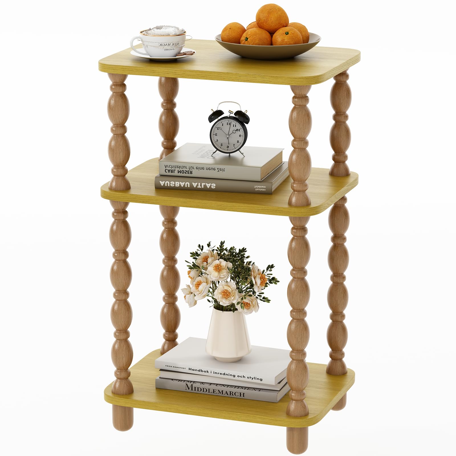 Retro End Table, 3-Tier Small Side Table, Narrow Couch Side Table for Small Spaces, Farmhouse End Table, Modern Accent Table, Skinny Bedside Table Nightstand for Bedroom, Living Room (Rustic Brown)