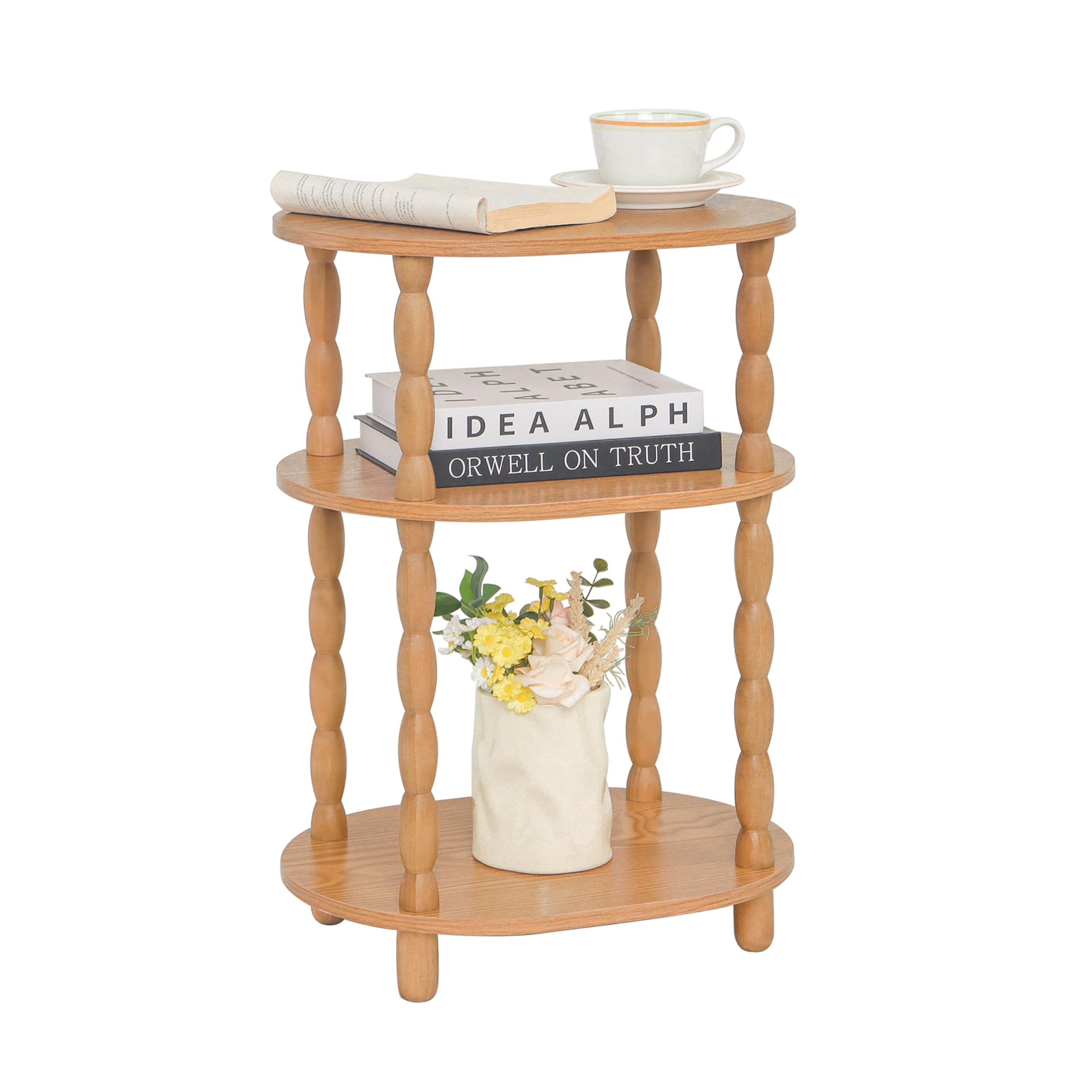 MaxSmeo Side Table, 3-Tier Small End Table, Modern Oval Night Stand Accent Table for Living Room, Bedroom, Rustic Brown
