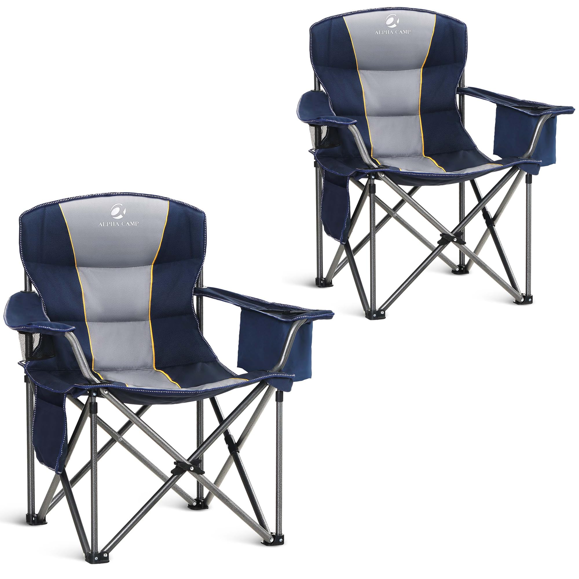 500LBS Oversized Folding Camping Chair with Cooler Bag & Cup Holder