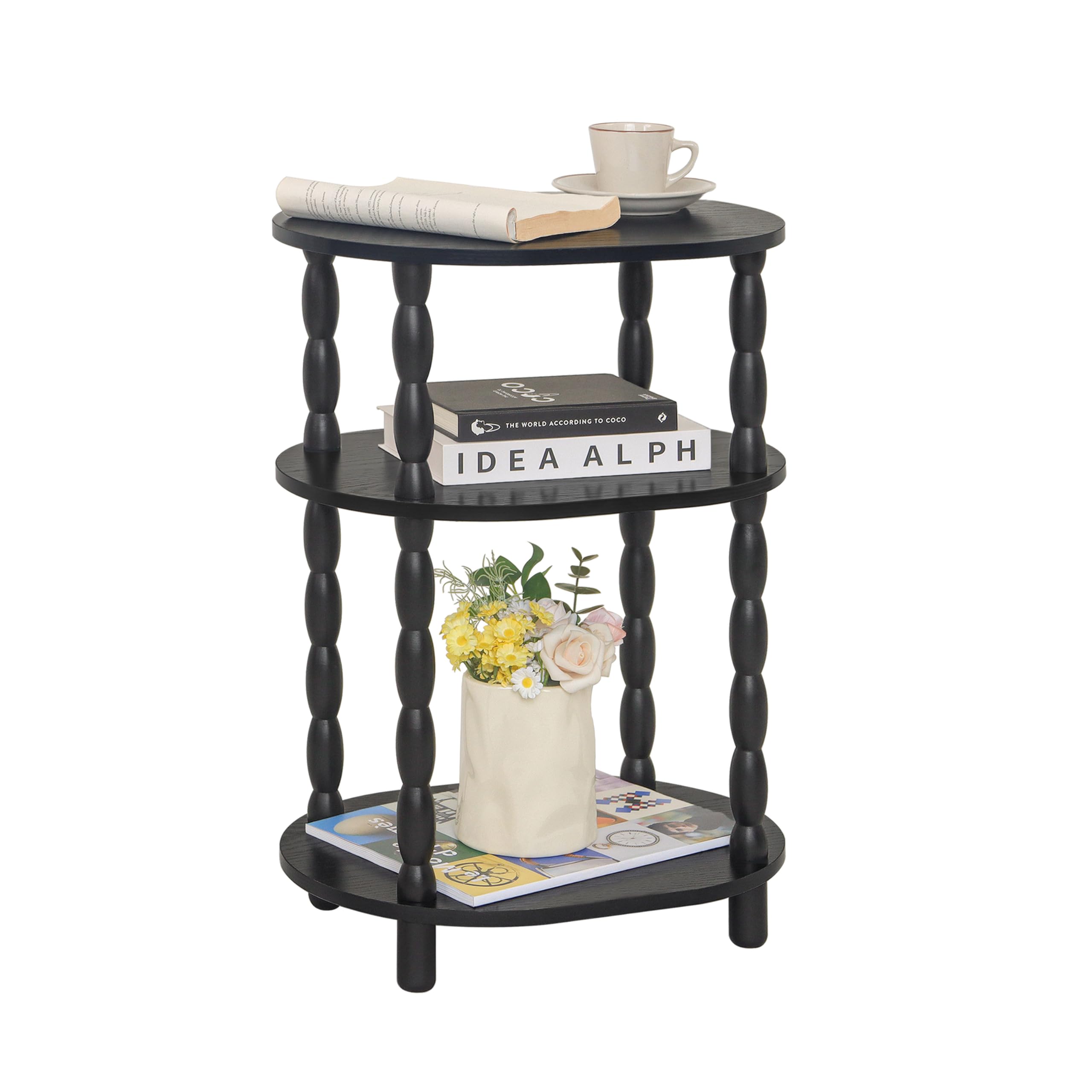 MaxSmeo Side Table, 3-Tier Small End Table, Modern Oval Night Stand Accent Table for Living Room, Bedroom, Rustic Brown