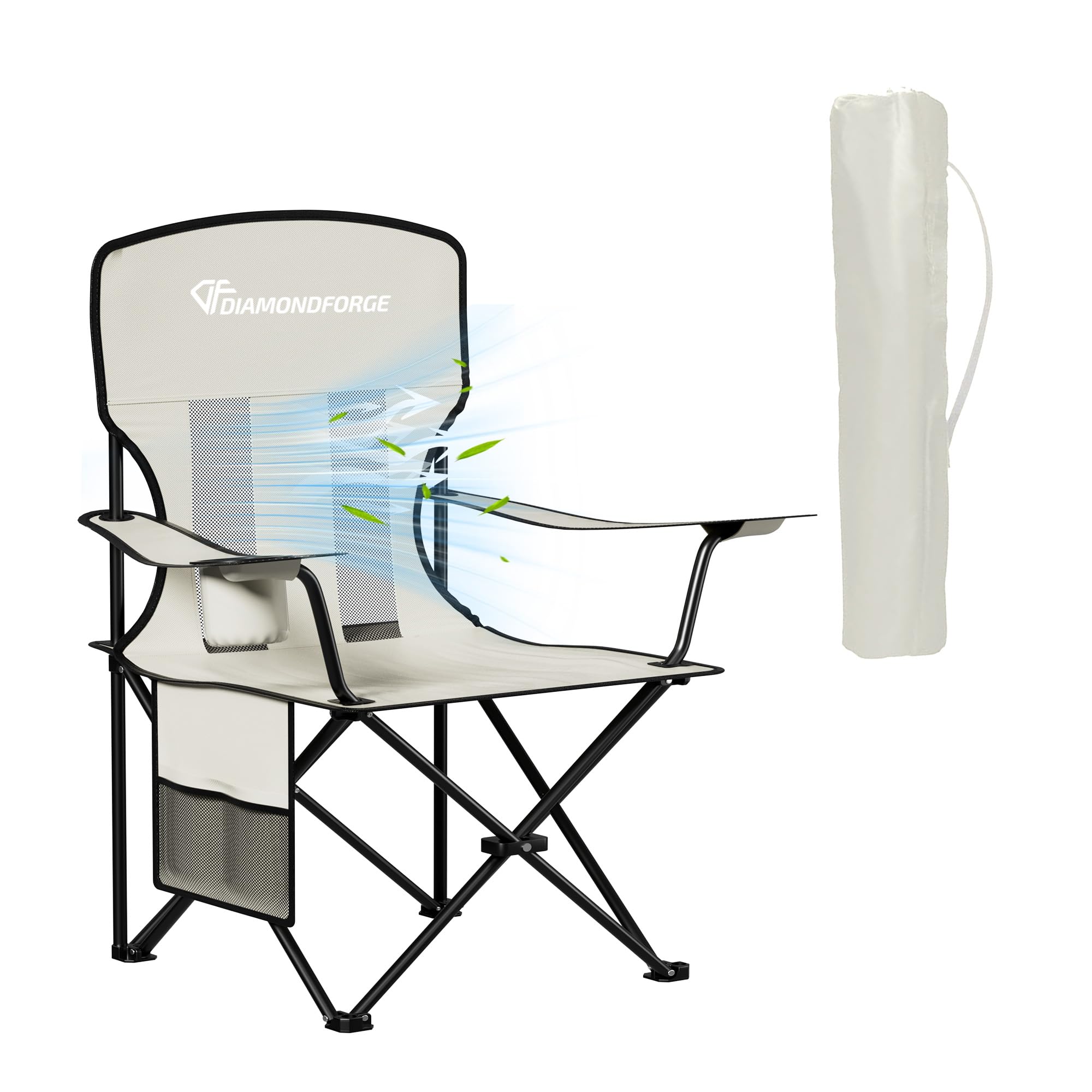 Camping Chairs, High Back Breathable Mesh Camping Chair 300 LBS Capacity, Portable Outdoor Lawn Chairs Folding with Cup Holder for Picnic, Lawn, Beach, Fishing and Sports (Grey)