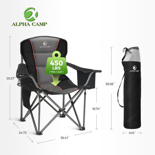 500LBS Oversized Folding Camping Chair with Cooler Bag & Cup Holder
