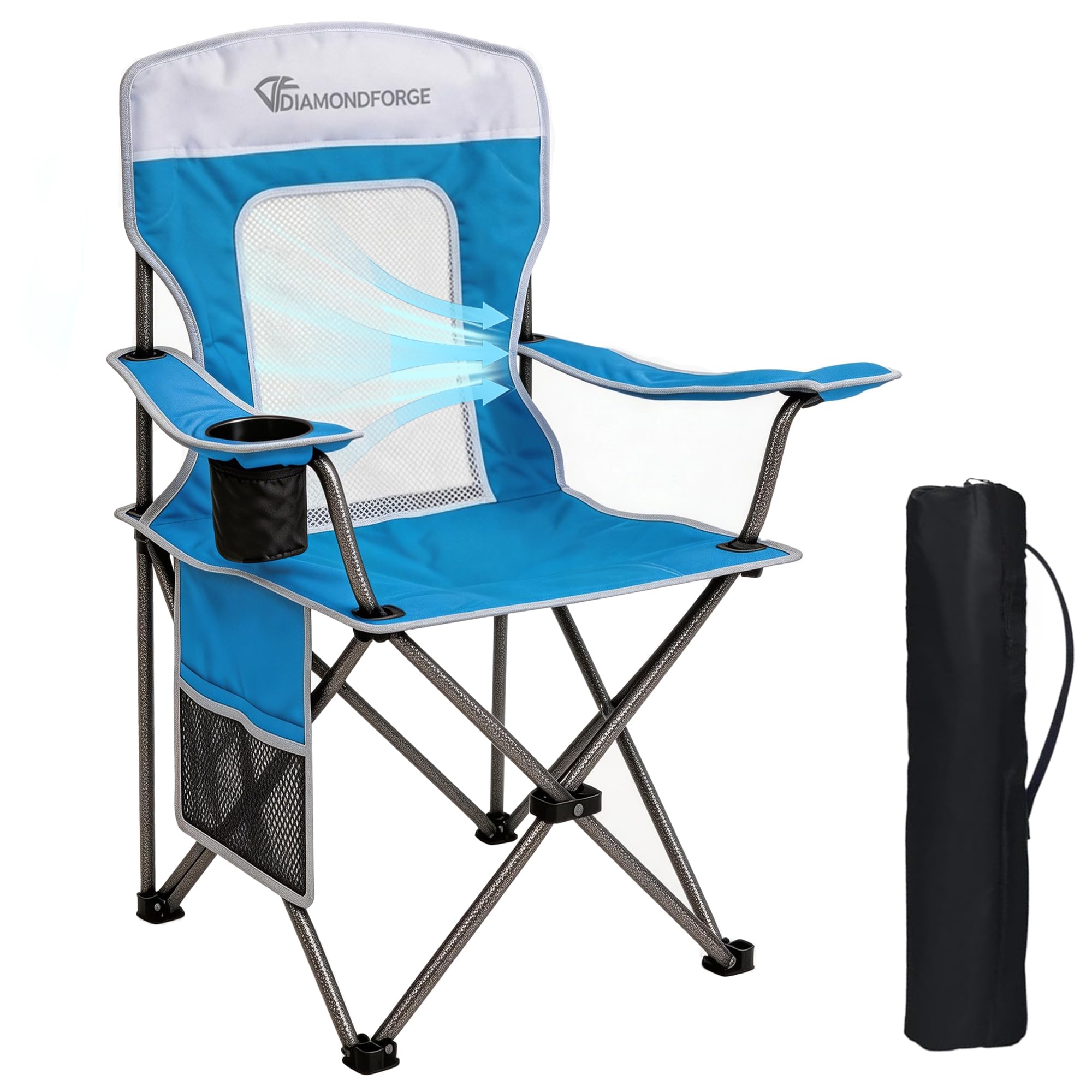 Camping Chairs, High Back Breathable Mesh Camping Chair 300 LBS Capacity, Portable Outdoor Lawn Chairs Folding with Cup Holder for Picnic, Lawn, Beach, Fishing and Sports (Grey)
