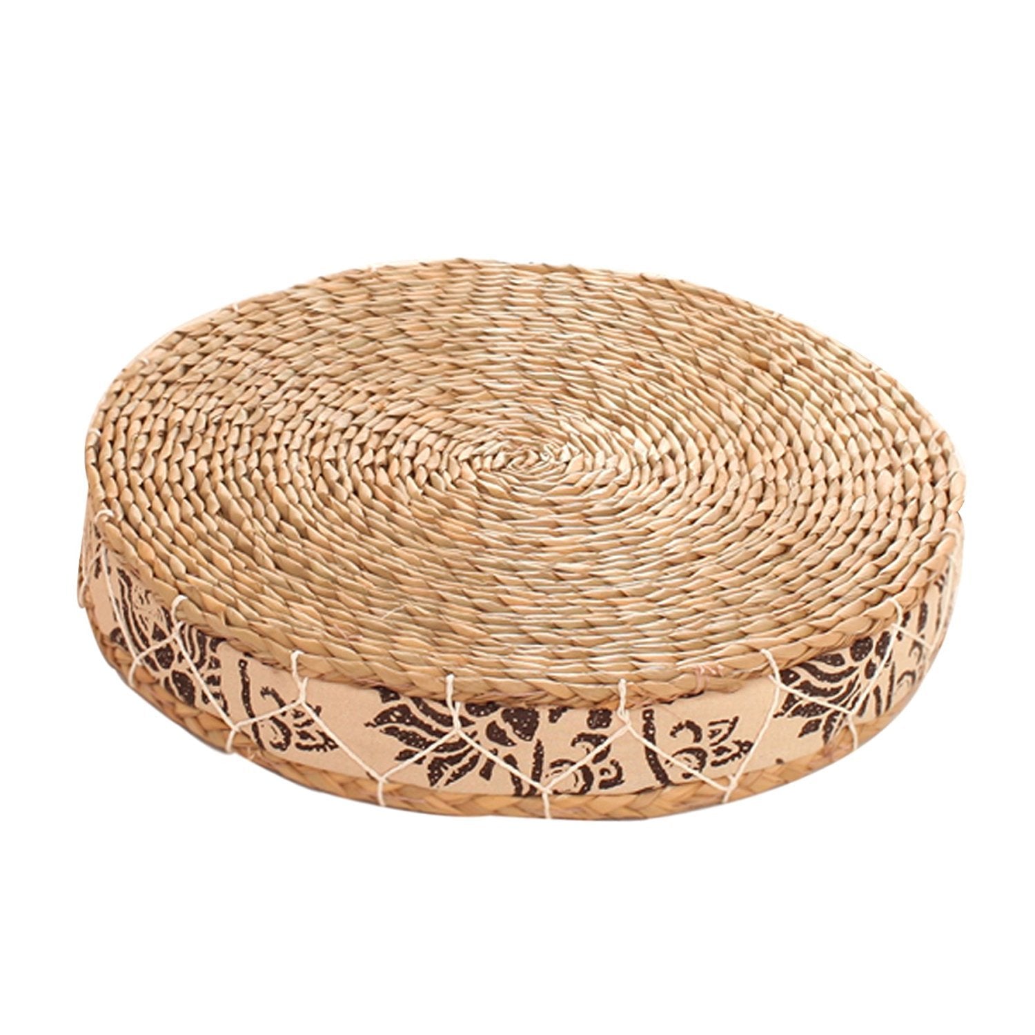 Handcrafted Eco-Friendly Breathable Padded Knitted Straw Flat Seat Cushion/Straw futon Cushion (Cloth Splicing Round 45cm(17.72 in))