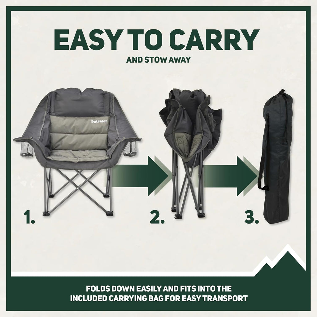 OUTSIDER Oversized Camping Chair, Comfort Padded Lounge Chair,Outdoor Camp Folding Chair, Balcony Lounge 400lb Capacity