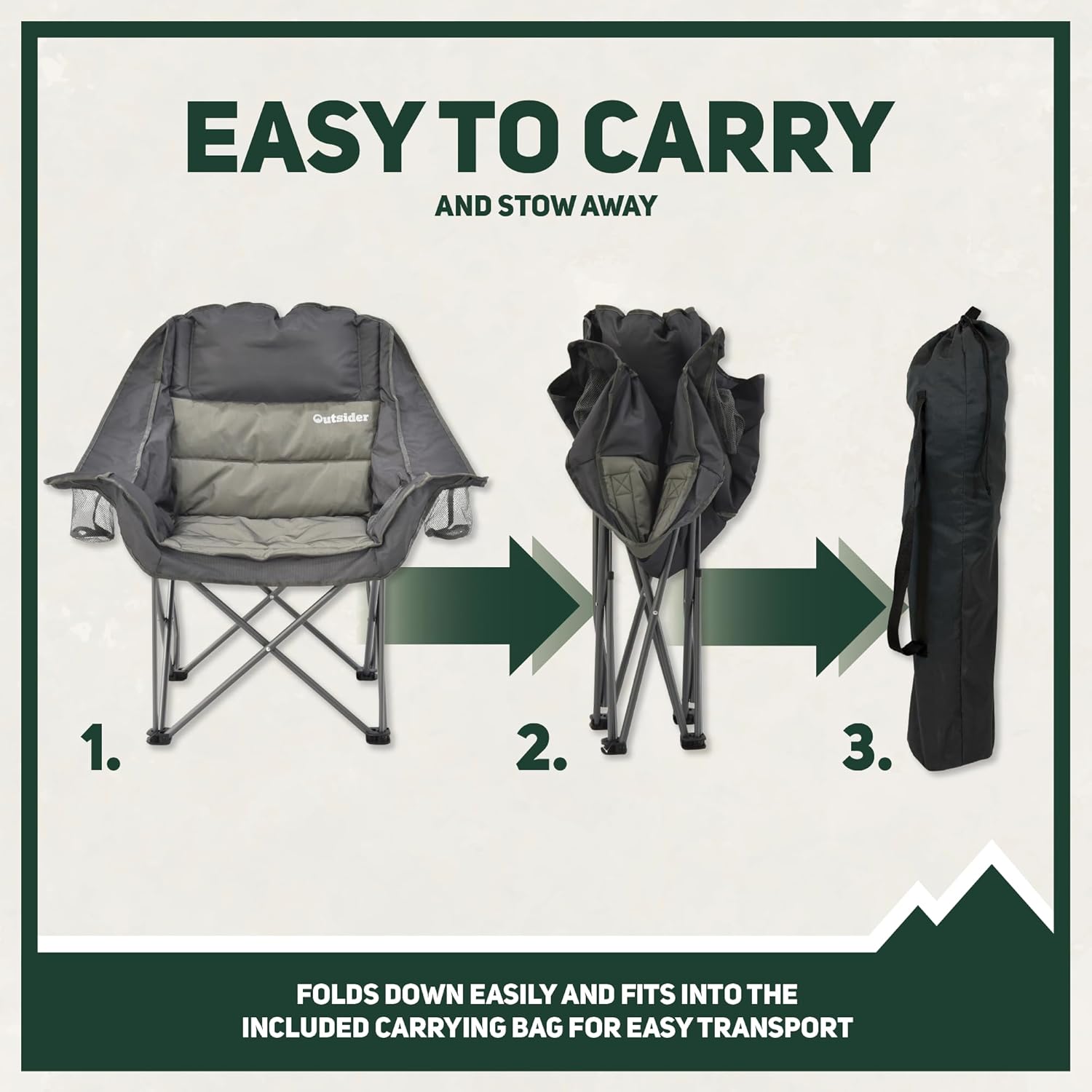 OUTSIDER Oversized Camping Chair, Comfort Padded Lounge Chair,Outdoor Camp Folding Chair, Balcony Lounge 400lb Capacity