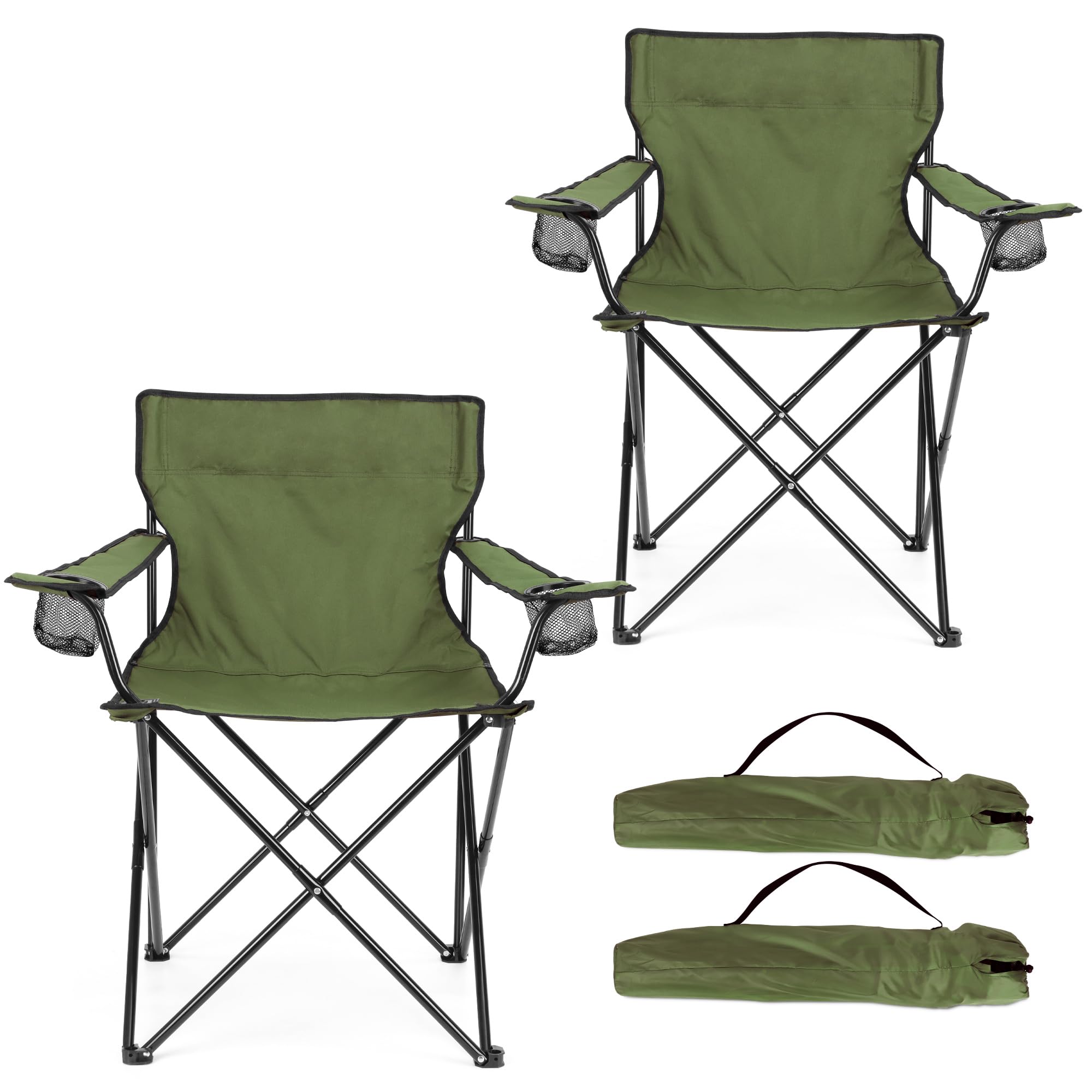 HaSteeL Folding Camping Chair Set of 3, Foldable Black Camp Chairs & Grey Table, Large Lawn Chair Portable for Adults Hiking, Fishing, Picnic, Outdoor BBQ, Travel, Sports, Cup Holders & Storage Bags