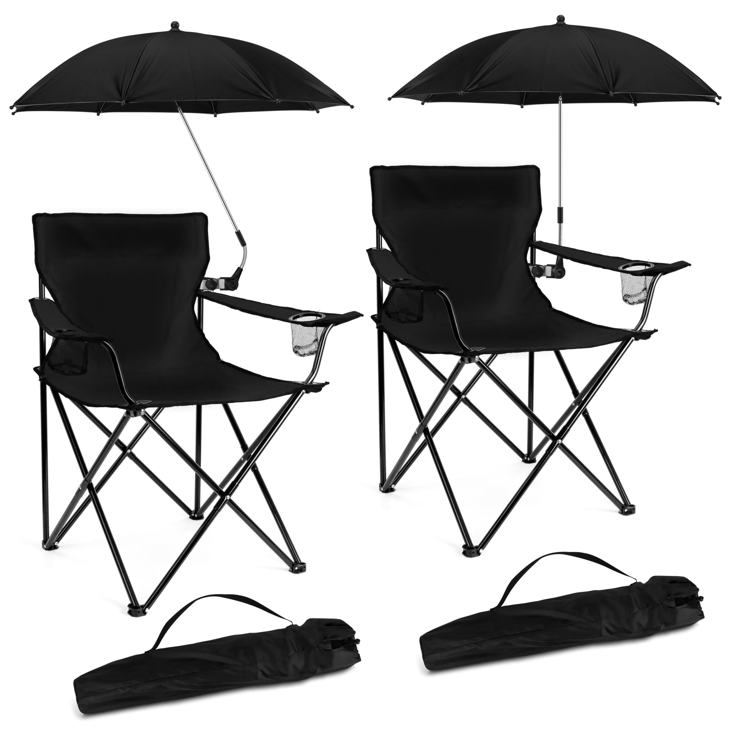 HaSteeL Folding Camping Chair Set of 3, Foldable Black Camp Chairs & Grey Table, Large Lawn Chair Portable for Adults Hiking, Fishing, Picnic, Outdoor BBQ, Travel, Sports, Cup Holders & Storage Bags