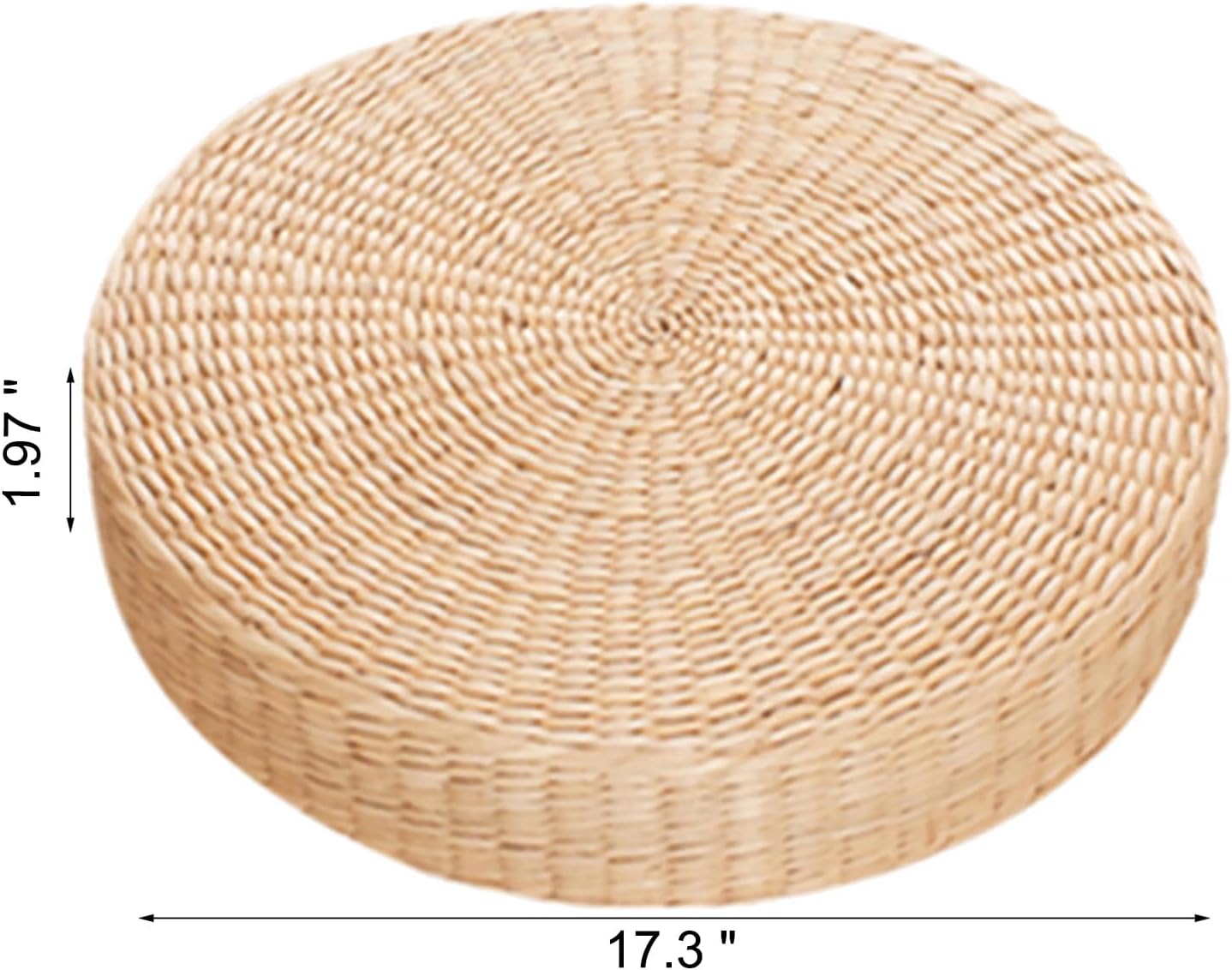 Floor Cushion, Round Braided Straw Meditation Pillow, 2" Thick Seat Cushion for Yoga, Indoor Outdoor Use, Natural Style Floor Pillow (17.3")