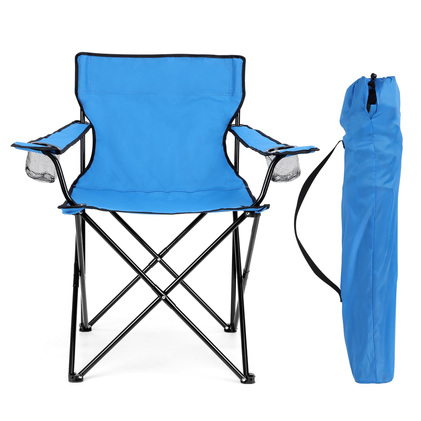 HaSteeL Folding Camping Chair Set of 3, Foldable Black Camp Chairs & Grey Table, Large Lawn Chair Portable for Adults Hiking, Fishing, Picnic, Outdoor BBQ, Travel, Sports, Cup Holders & Storage Bags