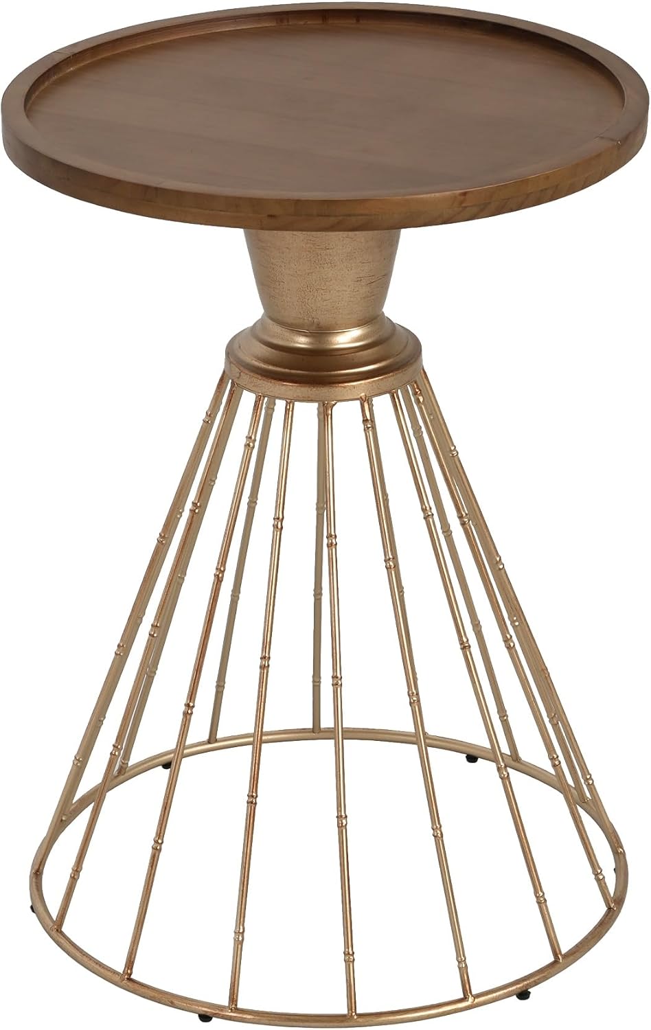 Penau Hollow Edge Retro Art Pine Side Table, Antique Gold Metal Frame with Natural Pine Top, Mid-Century Floating Round Accent Table, 25 x 18 x 18 Inchs, 110 lb Capacity