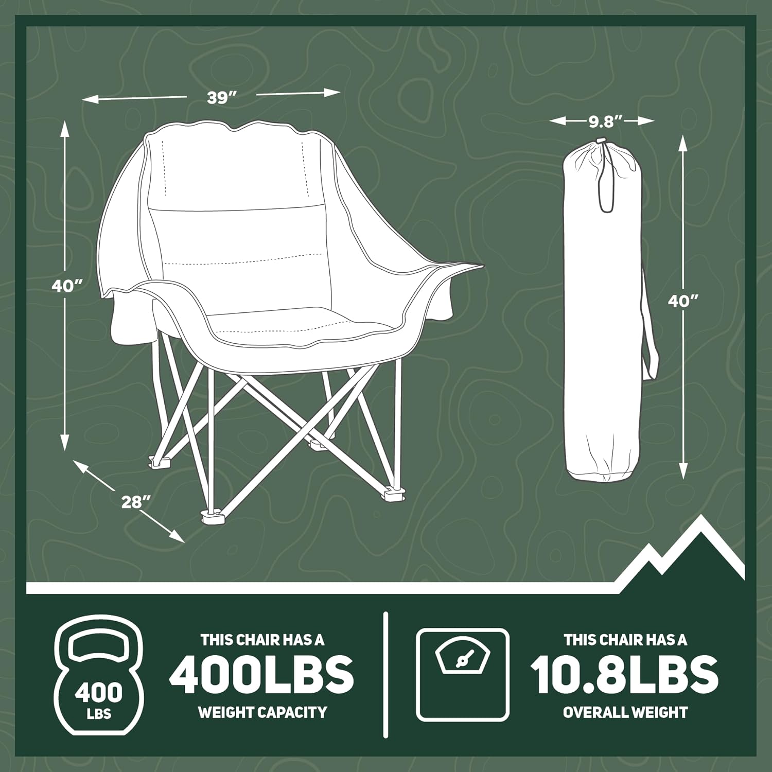 OUTSIDER Oversized Camping Chair, Comfort Padded Lounge Chair,Outdoor Camp Folding Chair, Balcony Lounge 400lb Capacity