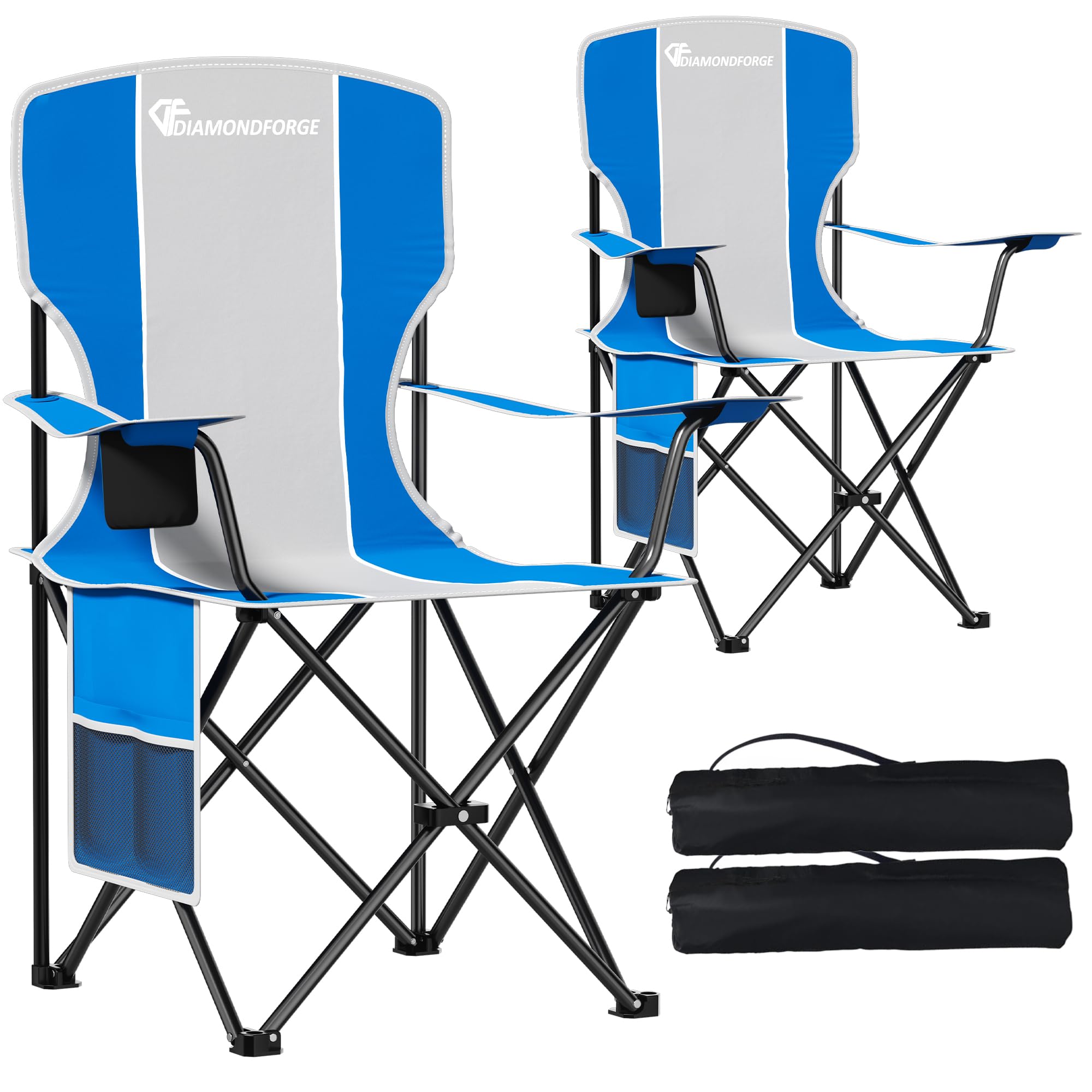 Camping Chairs, High Back Breathable Mesh Camping Chair 300 LBS Capacity, Portable Outdoor Lawn Chairs Folding with Cup Holder for Picnic, Lawn, Beach, Fishing and Sports (Grey)