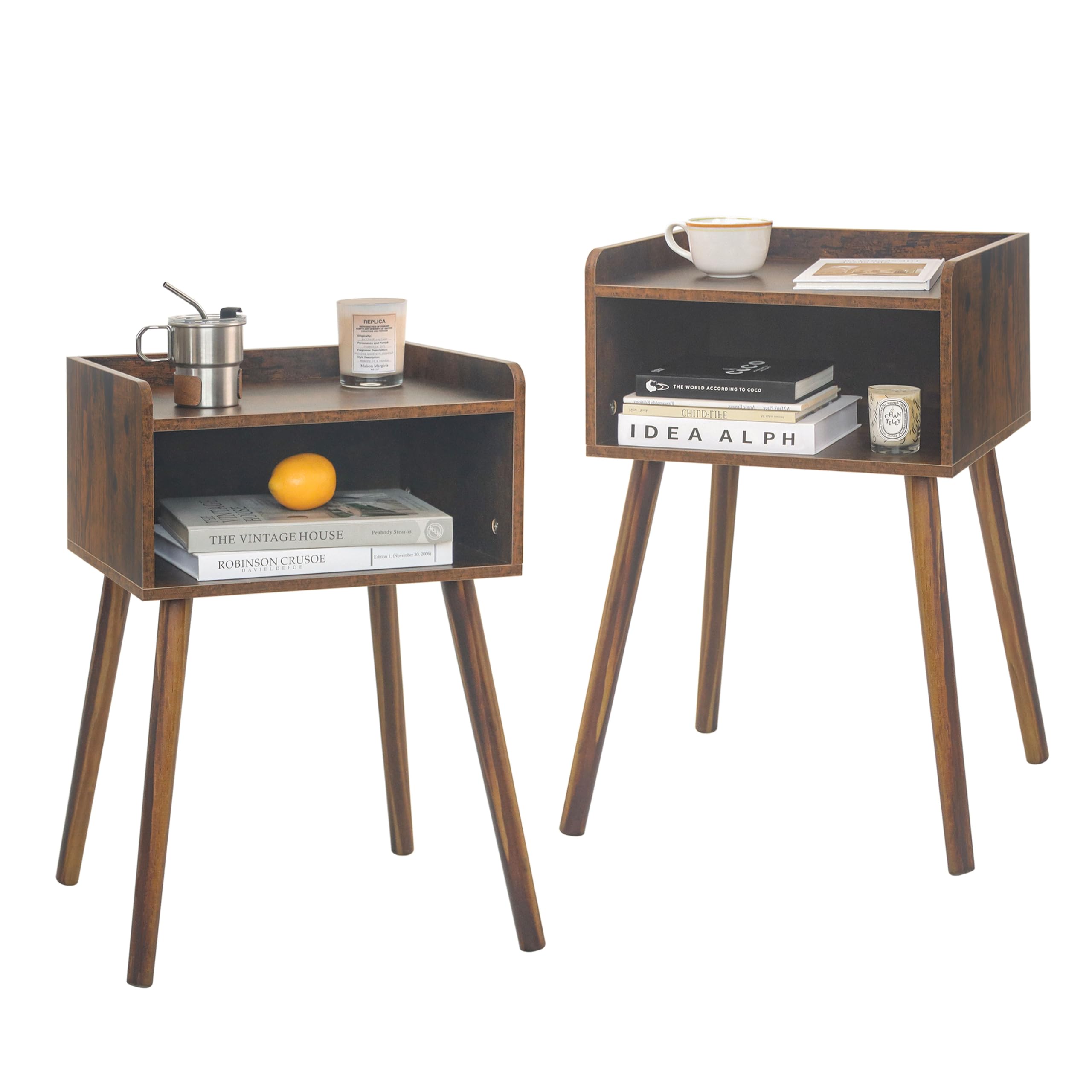 MaxSmeo Nightstand, Mid Century Modern Side Table Bedroom with Storage, Small End Bedside Table with Solid Wood Legs for Living Room, Office Small Spaces (Brown)