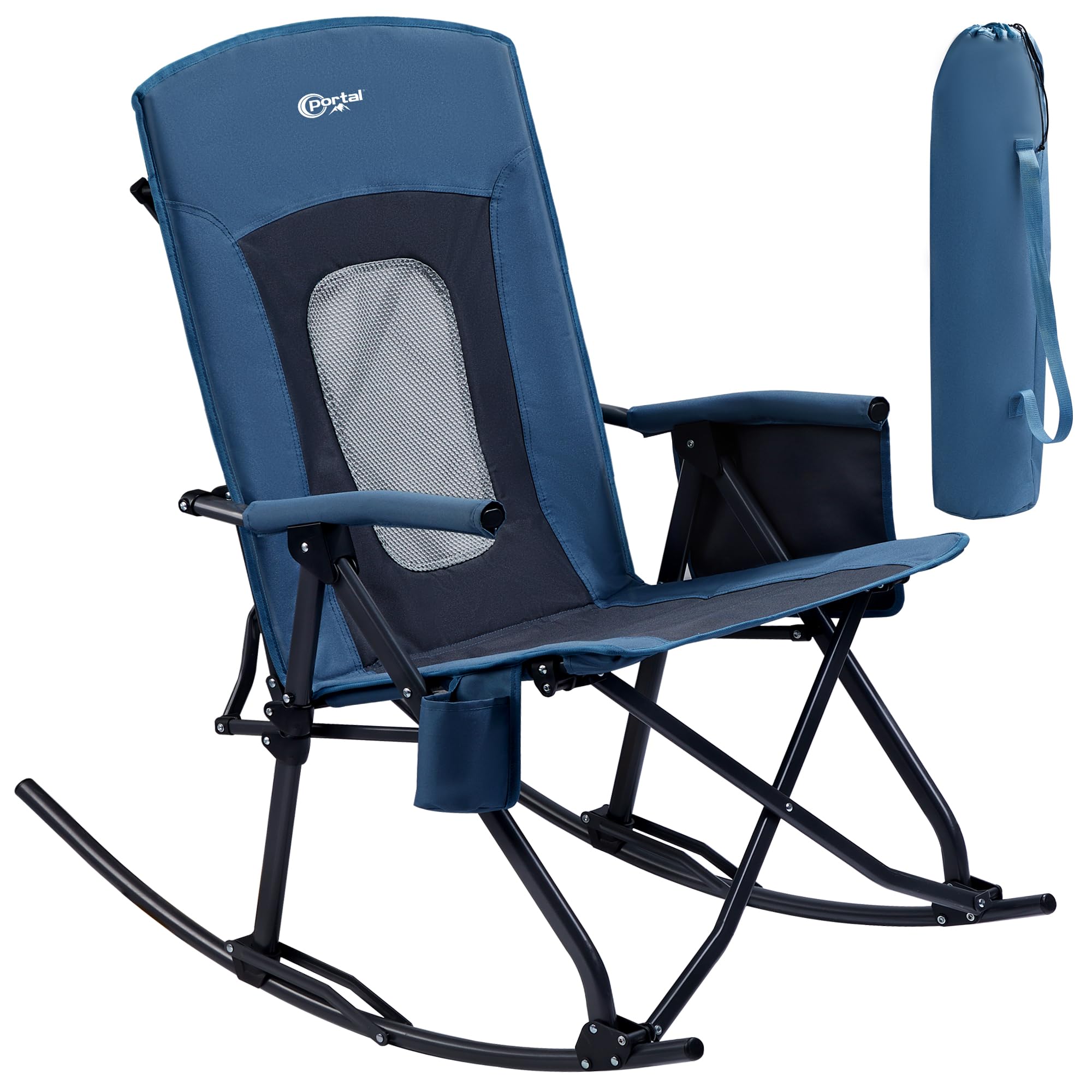 Portal Oversized Folding Rocking Camping Chair Portable Outdoor Rocker with High Back Hard Armrests Carry Bag, Supports 400 lbs