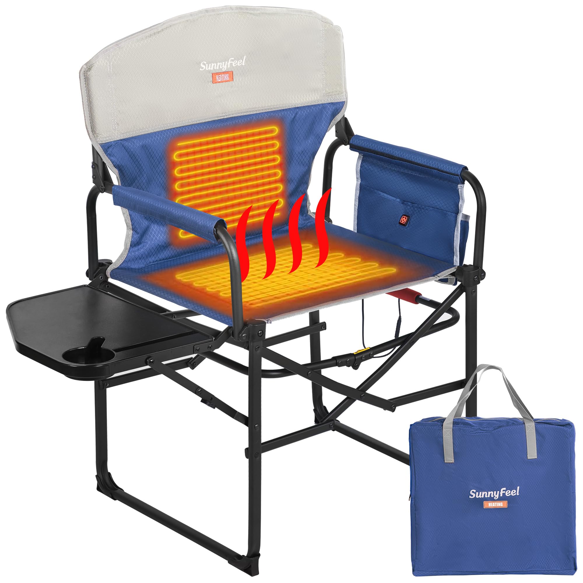 SUNNYFEEL Camping Directors Chair, Heavy Duty,Oversized Portable Folding Chair with Side Table, Pocket for Beach, Fishing,Trip,Picnic,Lawn,Concert Outdoor Foldable Camp Chairs