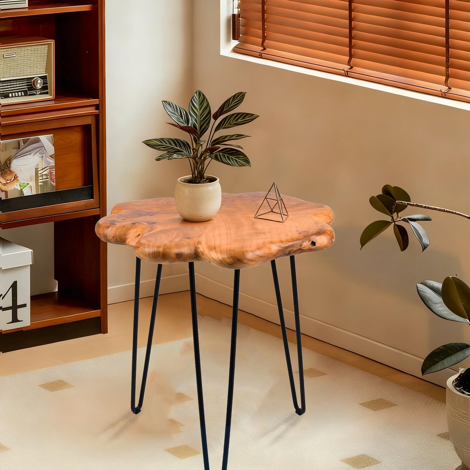 Small Side Table, Freeform Live Edge Wood Stool, Unique Design Natural Plant Stand for Patio, Garden, Yard, Living Room, Bedroom