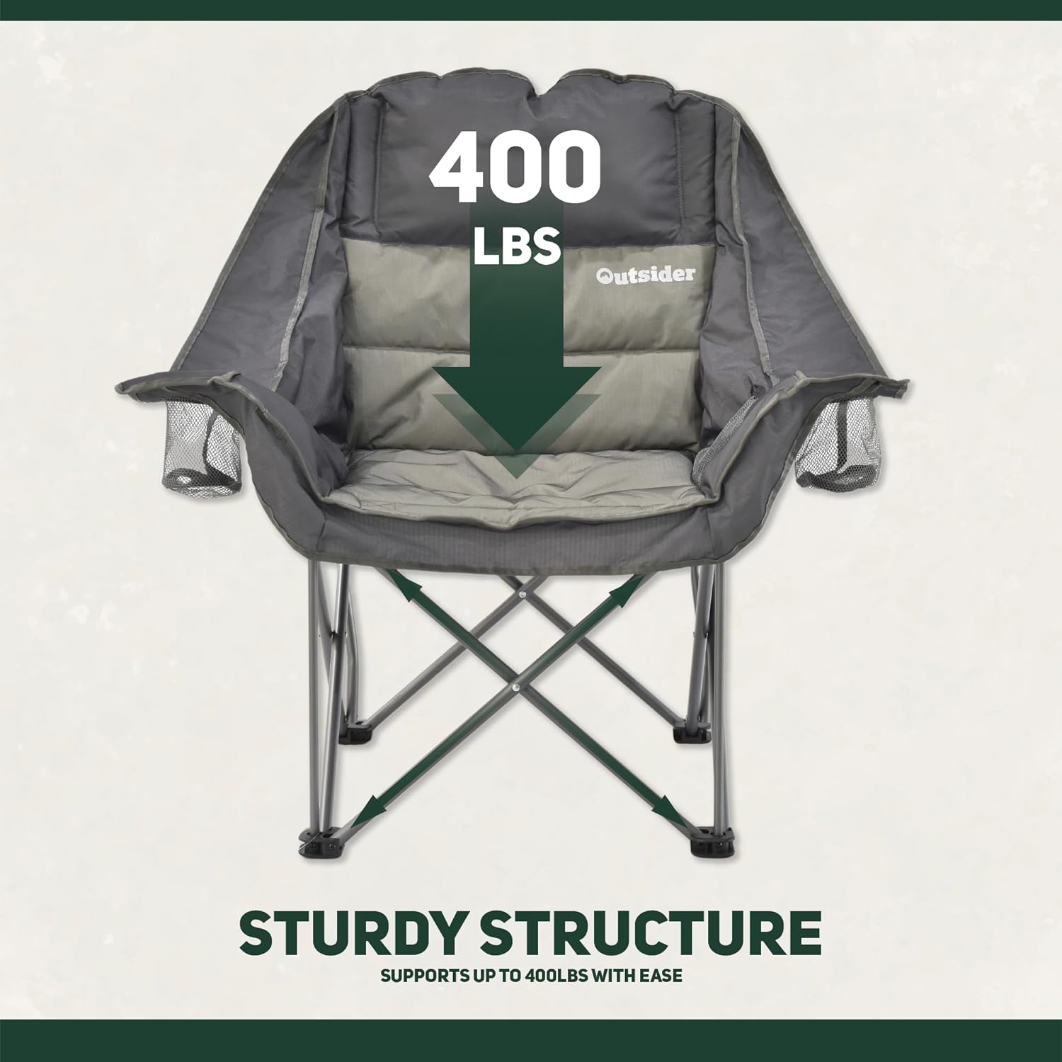 OUTSIDER Oversized Camping Chair, Comfort Padded Lounge Chair,Outdoor Camp Folding Chair, Balcony Lounge 400lb Capacity