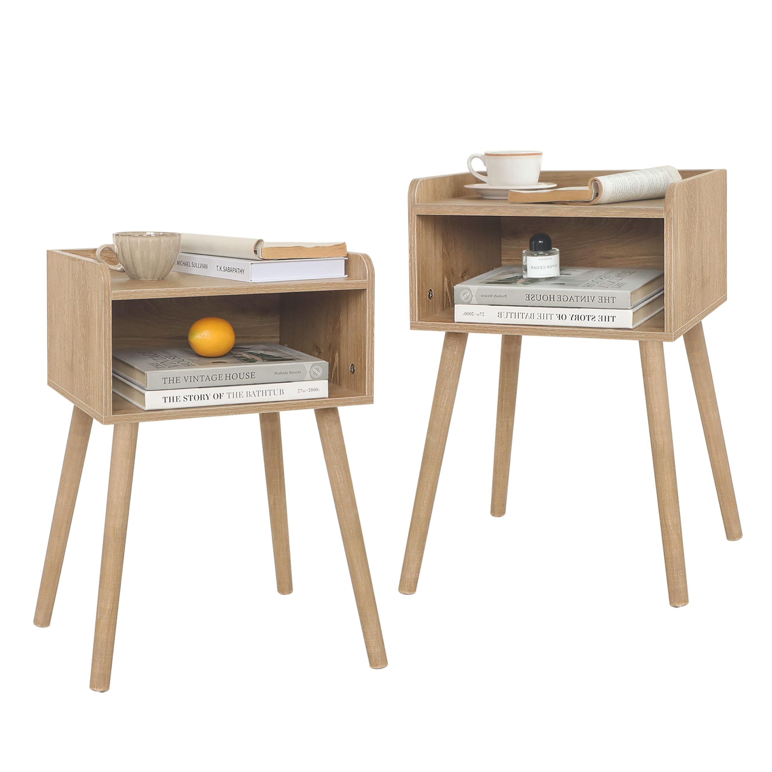 MaxSmeo Nightstand, Mid Century Modern Side Table Bedroom with Storage, Small End Bedside Table with Solid Wood Legs for Living Room, Office Small Spaces (Brown)