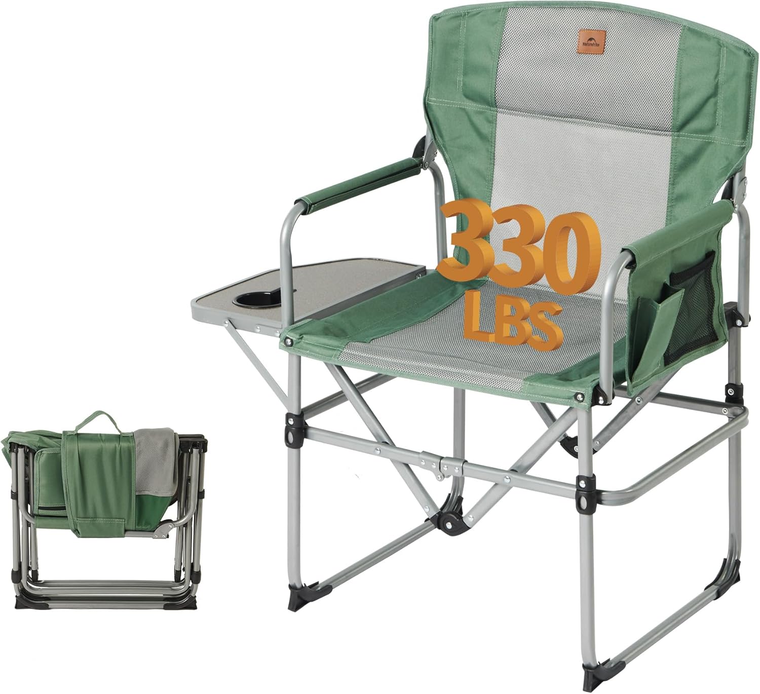 Naturehike Folding Camping Chair with Side Table, Portable Director Chair for Outdoor Camp Lawn Hiking Fishing Sports
