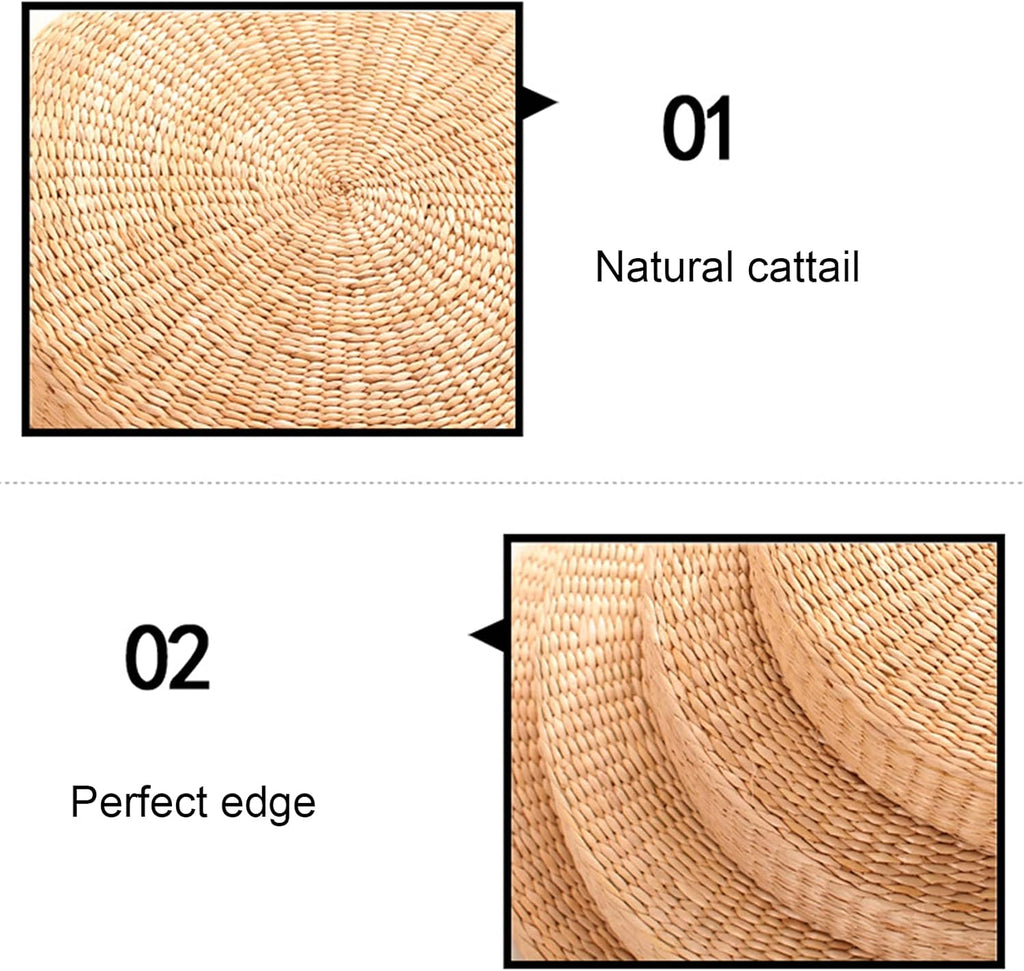 Floor Cushion, Round Braided Straw Meditation Pillow, 2" Thick Seat Cushion for Yoga, Indoor Outdoor Use, Natural Style Floor Pillow (17.3")