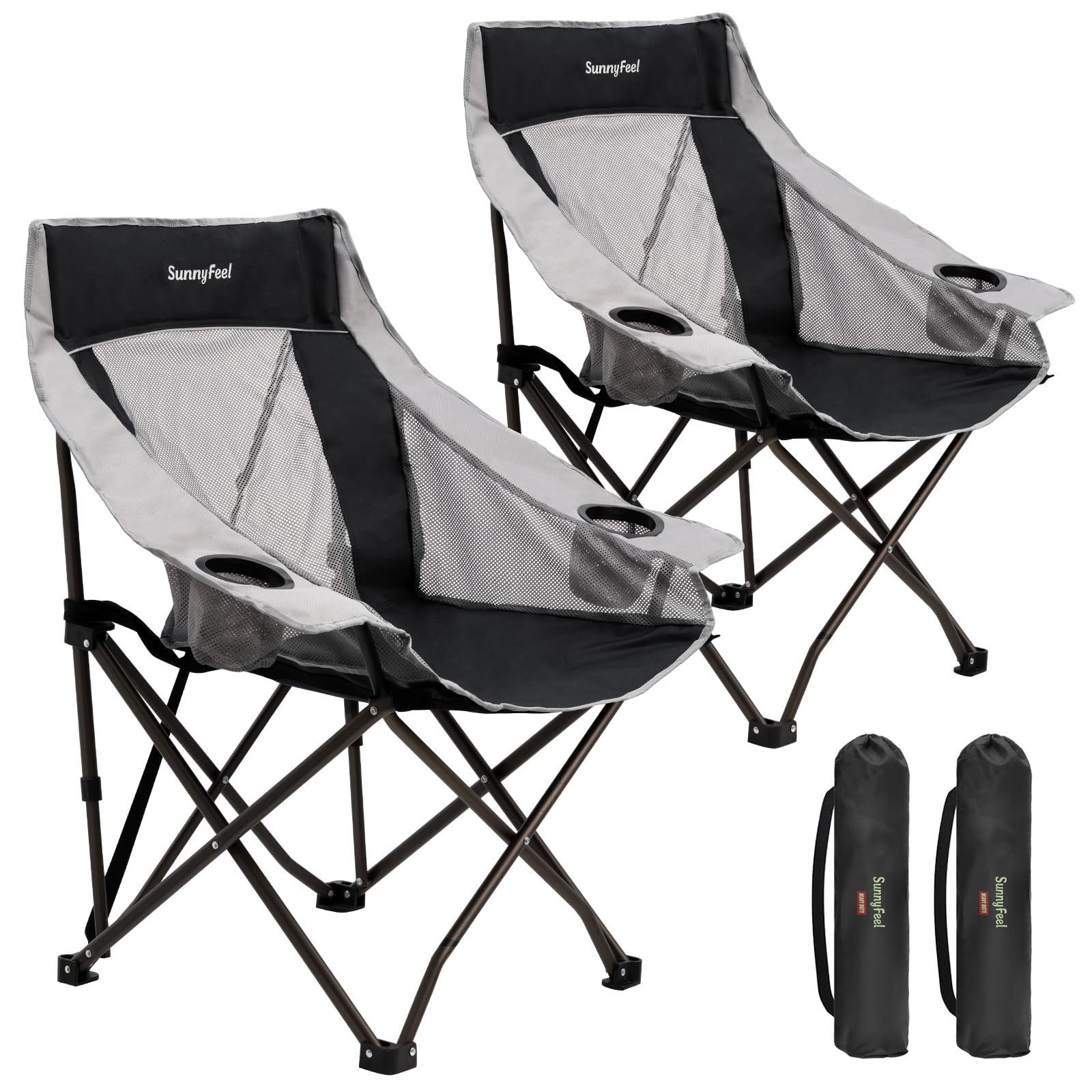 SUNNYFEEL Lightweight Oversized Camping Chairs for Adults Portable Folding Chair with Side Pockets & Cup Holde for Beach,Fishing,Trip,Picnic,Lawn,Concert Outdoor, Carry Bag Included