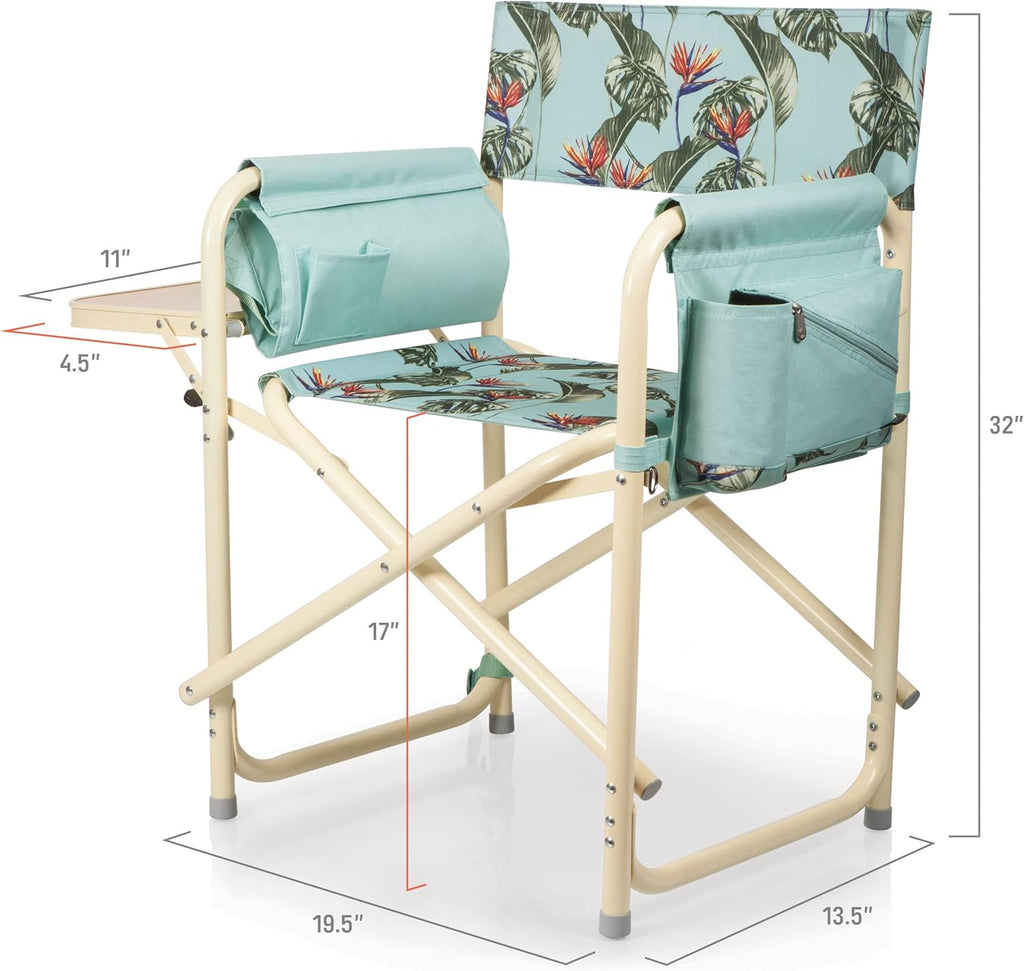 Picnic TIME Outdoor Directors Chair with Side Table, Beach Chair for Adults, Camping Chair with Table