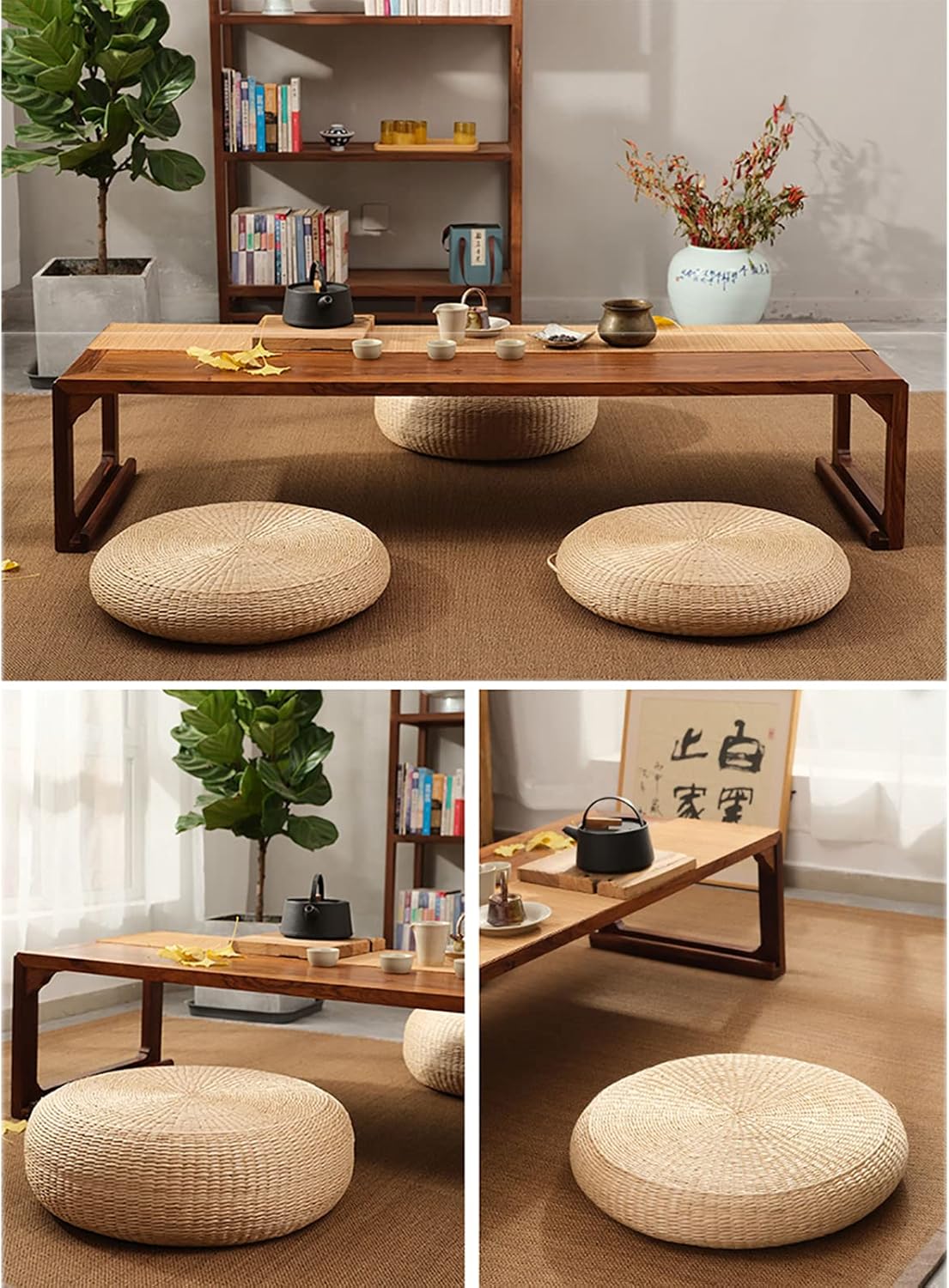 ZZenSmot Japanese Style Tatami Seat Cushion,Round Padded Floor Pillow Woven Straw Meditation Cushion,Handcrafted Rattan Futon Seat Cushion-Height:10cm Diameter:50cm (20inch)