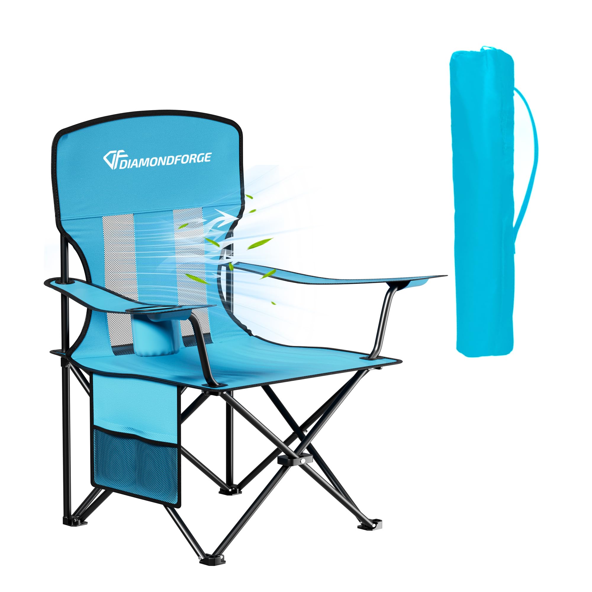 Camping Chairs, High Back Breathable Mesh Camping Chair 300 LBS Capacity, Portable Outdoor Lawn Chairs Folding with Cup Holder for Picnic, Lawn, Beach, Fishing and Sports (Grey)