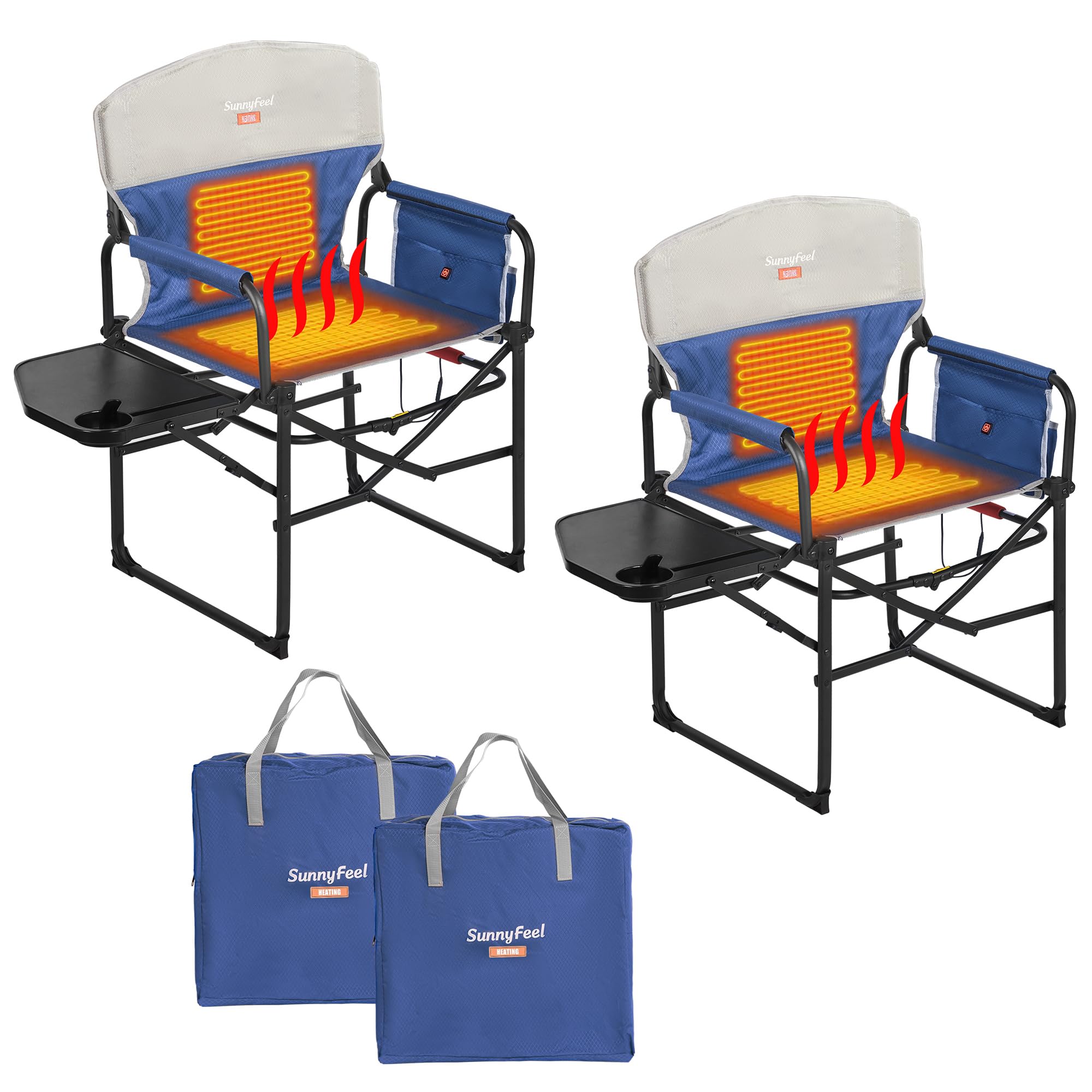 SUNNYFEEL Camping Directors Chair, Heavy Duty,Oversized Portable Folding Chair with Side Table, Pocket for Beach, Fishing,Trip,Picnic,Lawn,Concert Outdoor Foldable Camp Chairs