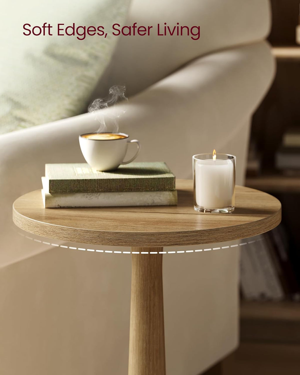 VASAGLE MARIEL Collection - Round Side Table, Small Drink End Table for Small Spaces, Accent Nightstand, Solid Wood Leg, Mid-Century Modern, for Living Room Bedroom, Natural Brown ULET293HC01S