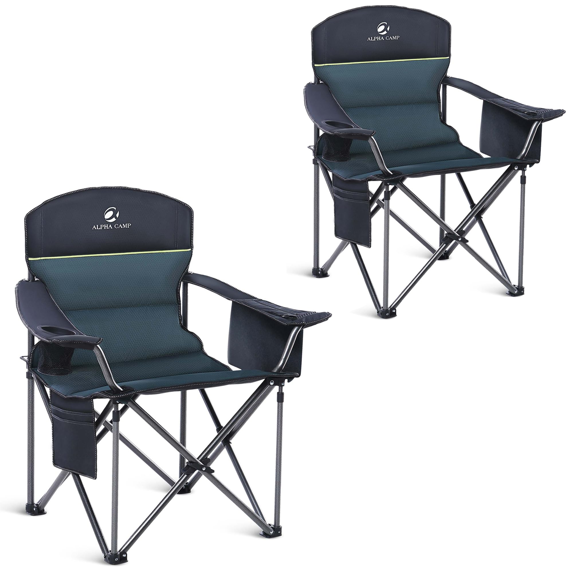 500LBS Oversized Folding Camping Chair with Cooler Bag & Cup Holder