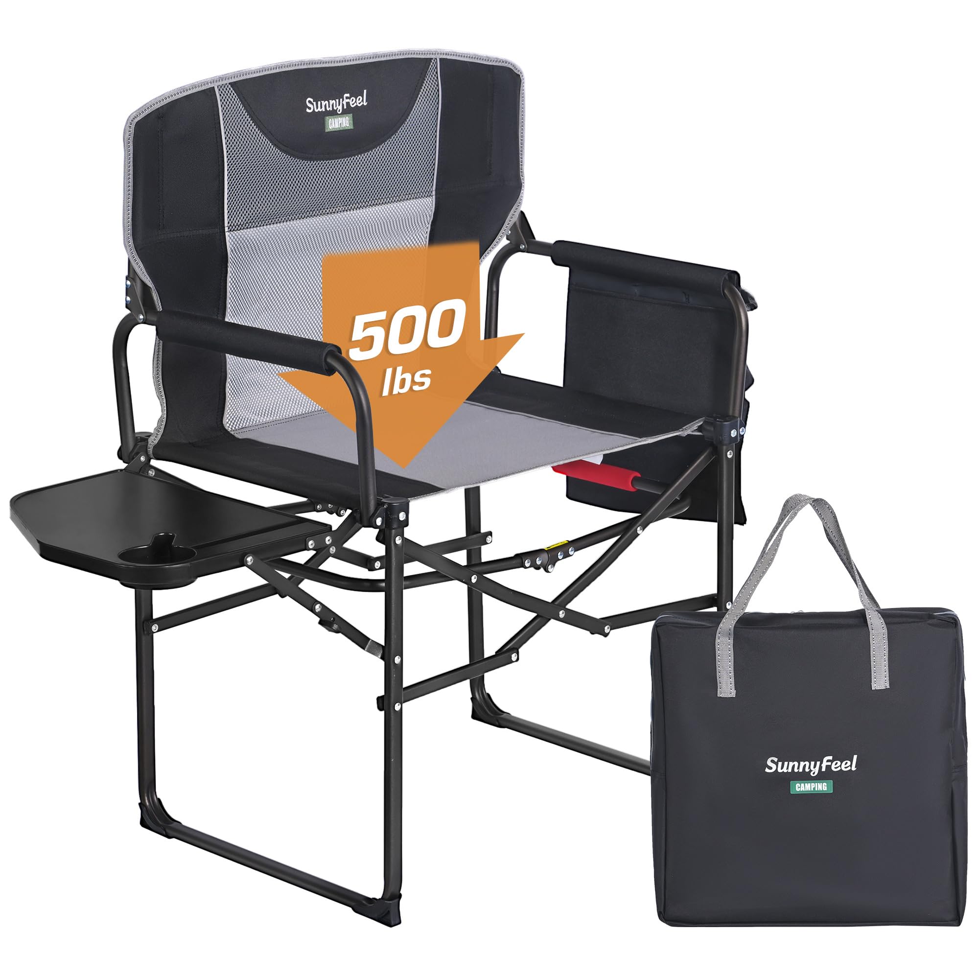 SUNNYFEEL Camping Directors Chair, Heavy Duty,Oversized Portable Folding Chair with Side Table, Pocket for Beach, Fishing,Trip,Picnic,Lawn,Concert Outdoor Foldable Camp Chairs