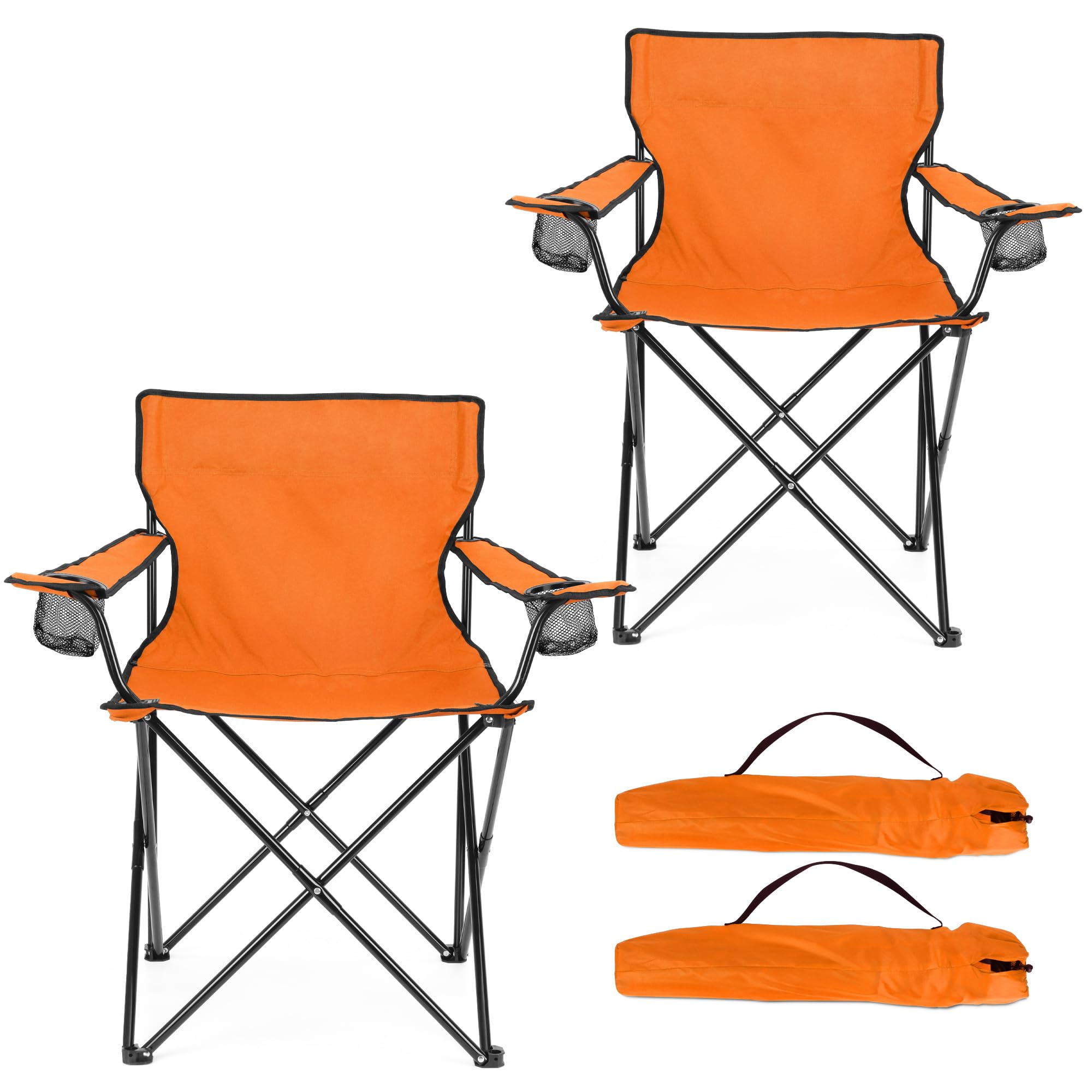 HaSteeL Folding Camping Chair Set of 3, Foldable Black Camp Chairs & Grey Table, Large Lawn Chair Portable for Adults Hiking, Fishing, Picnic, Outdoor BBQ, Travel, Sports, Cup Holders & Storage Bags