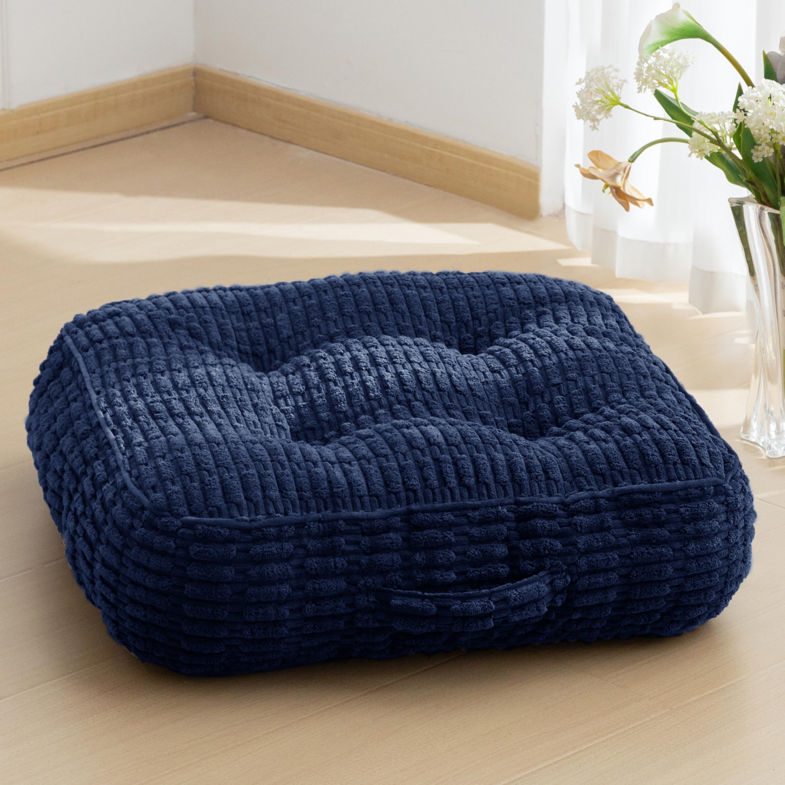 HIGOGOGO 6" Floor Pillow Cushion for Adults, Meditation Cushion Pillow, Blended Corduroy Cover, Large Square Floor Sitting for Tatami Living Room or Yoga, 2Pack, Dark Grey