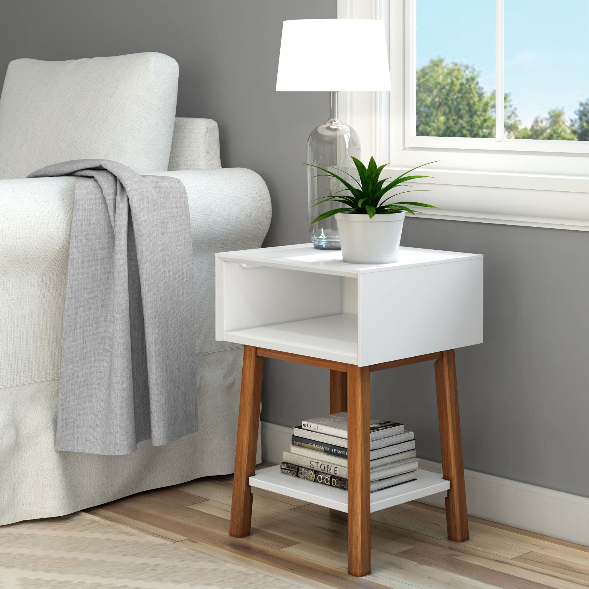 Plank+Beam Mid Century Modern Rectangular Side Table, End Table for Living Room, Wooden Bedside Table, Small End Table for Office Space, Walnut