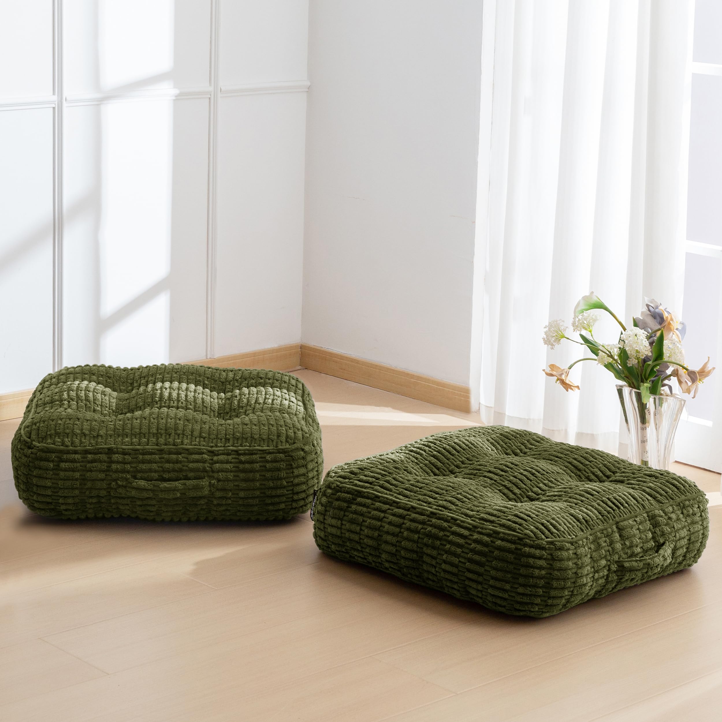 HIGOGOGO 6" Floor Pillow Cushion for Adults, Meditation Cushion Pillow, Blended Corduroy Cover, Large Square Floor Sitting for Tatami Living Room or Yoga, 2Pack, Dark Grey