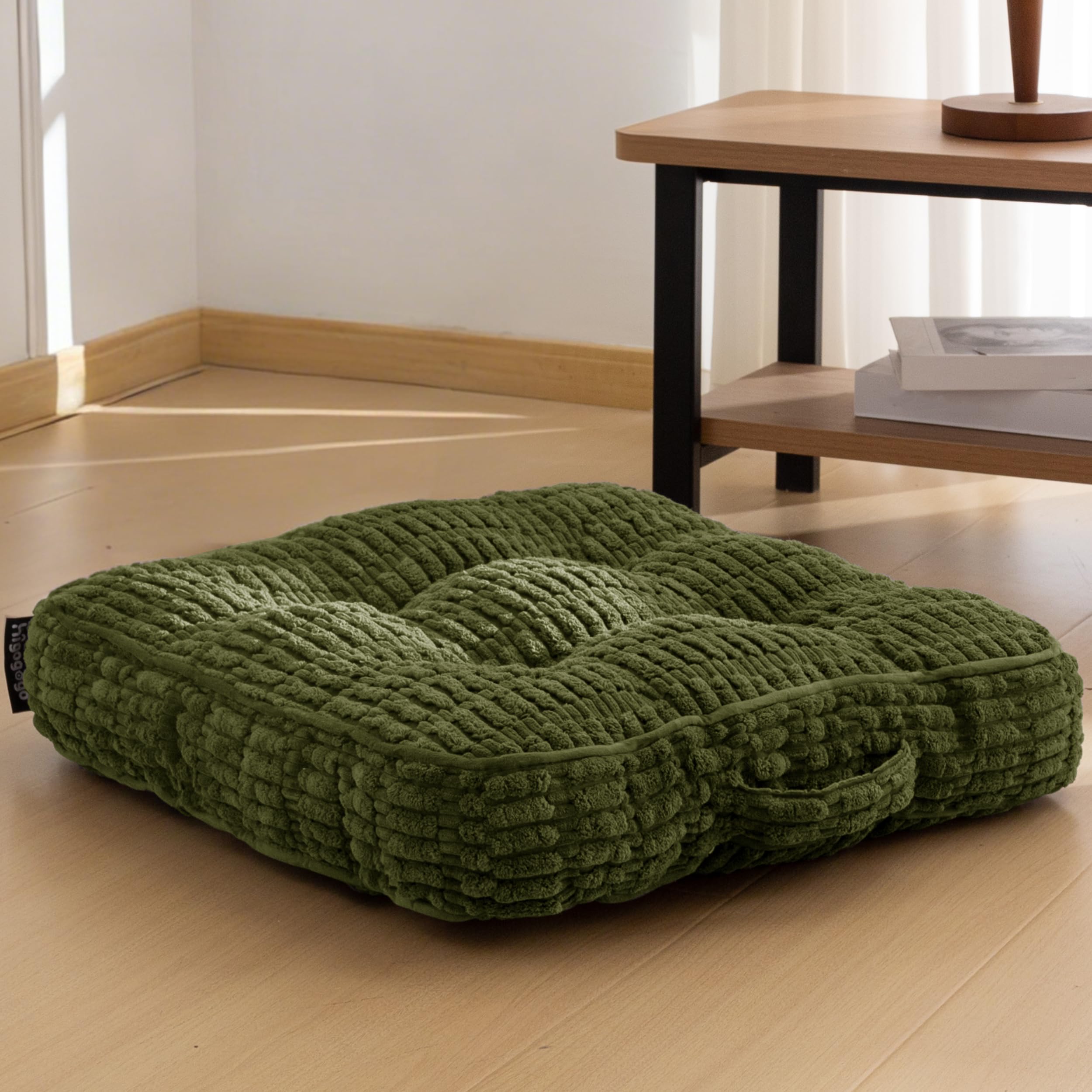 HIGOGOGO 6" Floor Pillow Cushion for Adults, Meditation Cushion Pillow, Blended Corduroy Cover, Large Square Floor Sitting for Tatami Living Room or Yoga, 2Pack, Dark Grey
