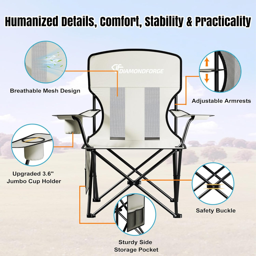 Camping Chairs, High Back Breathable Mesh Camping Chair 300 LBS Capacity, Portable Outdoor Lawn Chairs Folding with Cup Holder for Picnic, Lawn, Beach, Fishing and Sports (Grey)