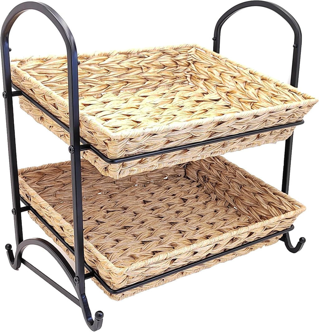 Stackable Candy Display Rack wtih Rattan|Stackable Candy Organizer|Multi-Function Snack Rack&Shelf for Chips |Perfect Display Solution for Stores (Brown, Medium)