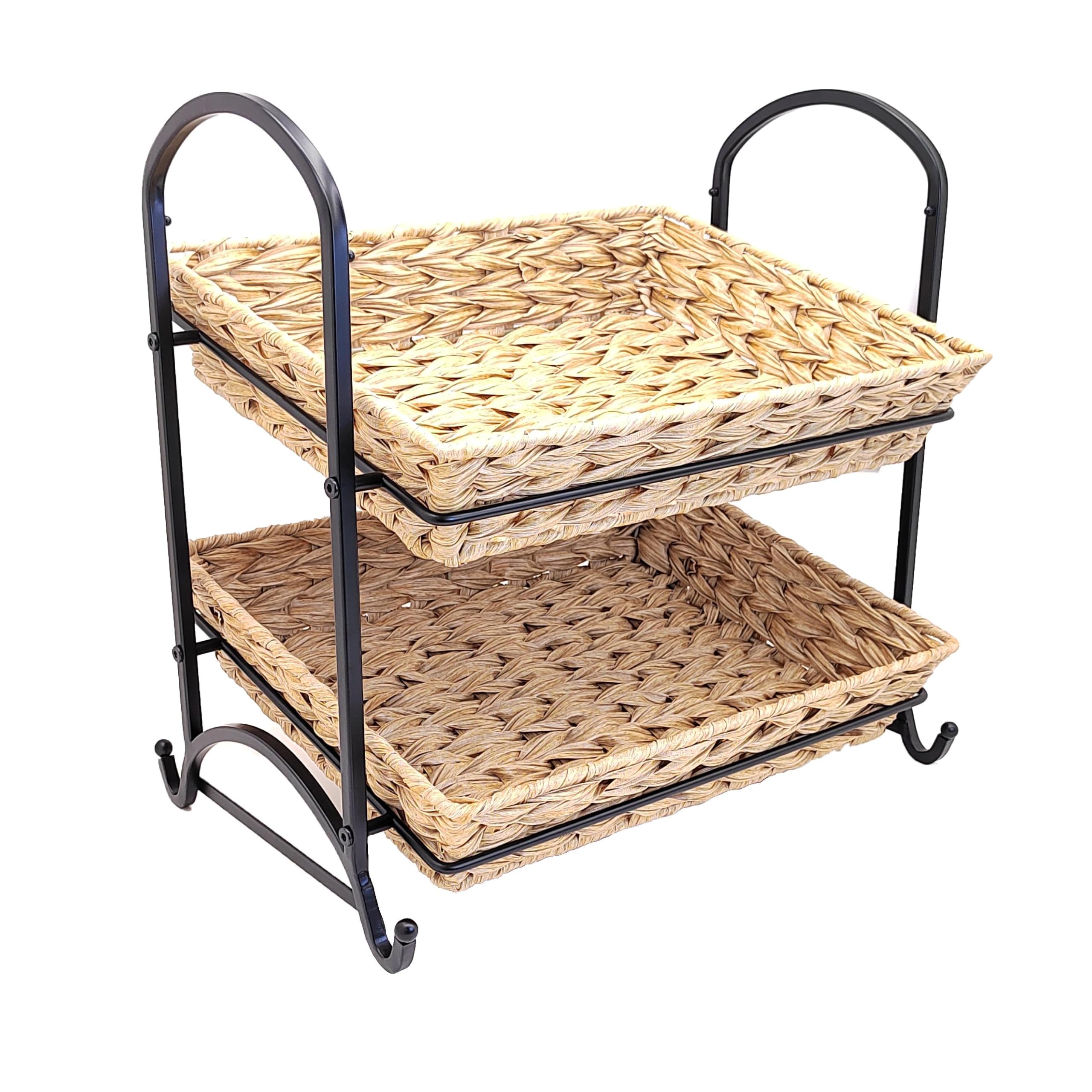 Stackable Candy Display Rack wtih Rattan|Stackable Candy Organizer|Multi-Function Snack Rack&Shelf for Chips |Perfect Display Solution for Stores (Brown, Medium)