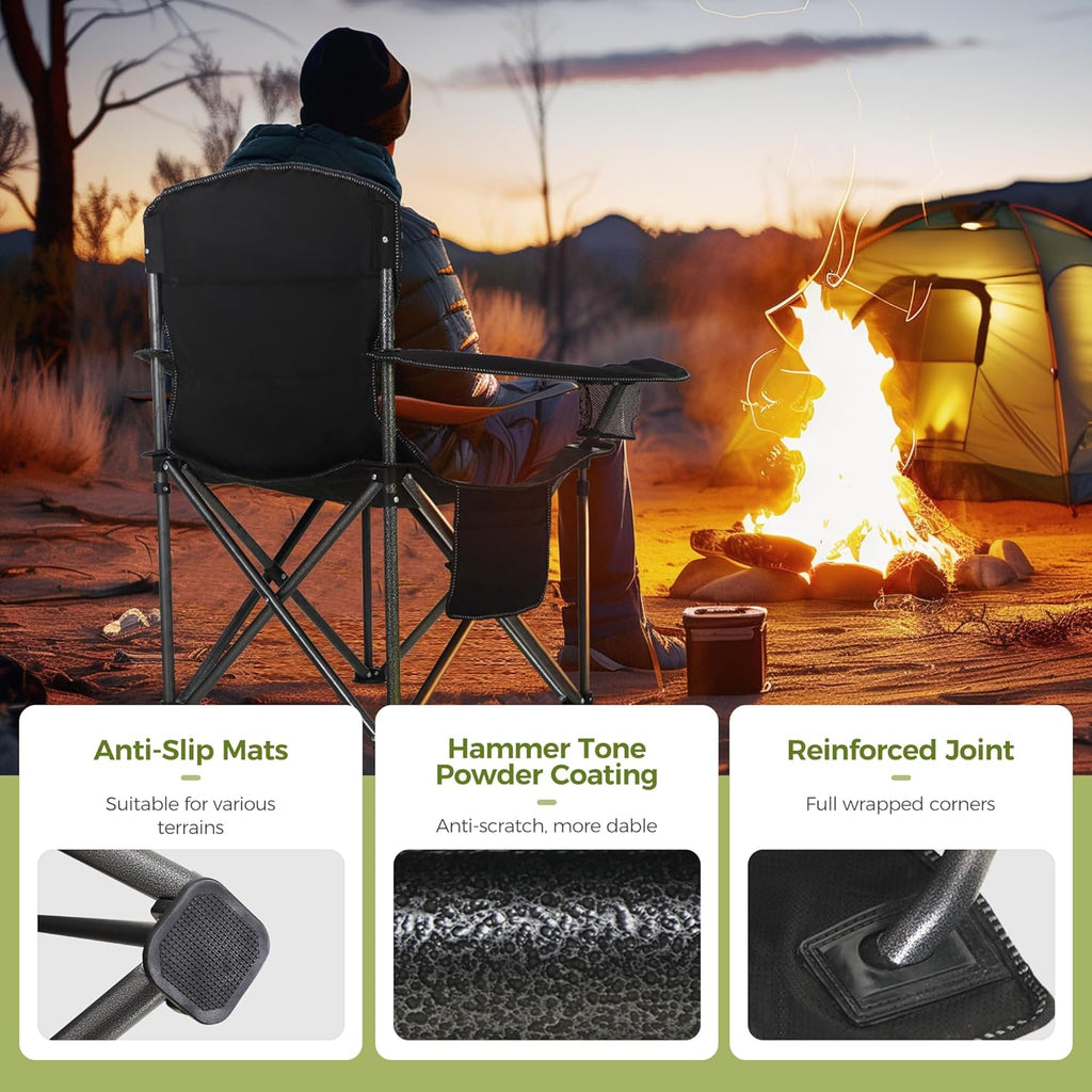 500LBS Oversized Folding Camping Chair with Cooler Bag & Cup Holder