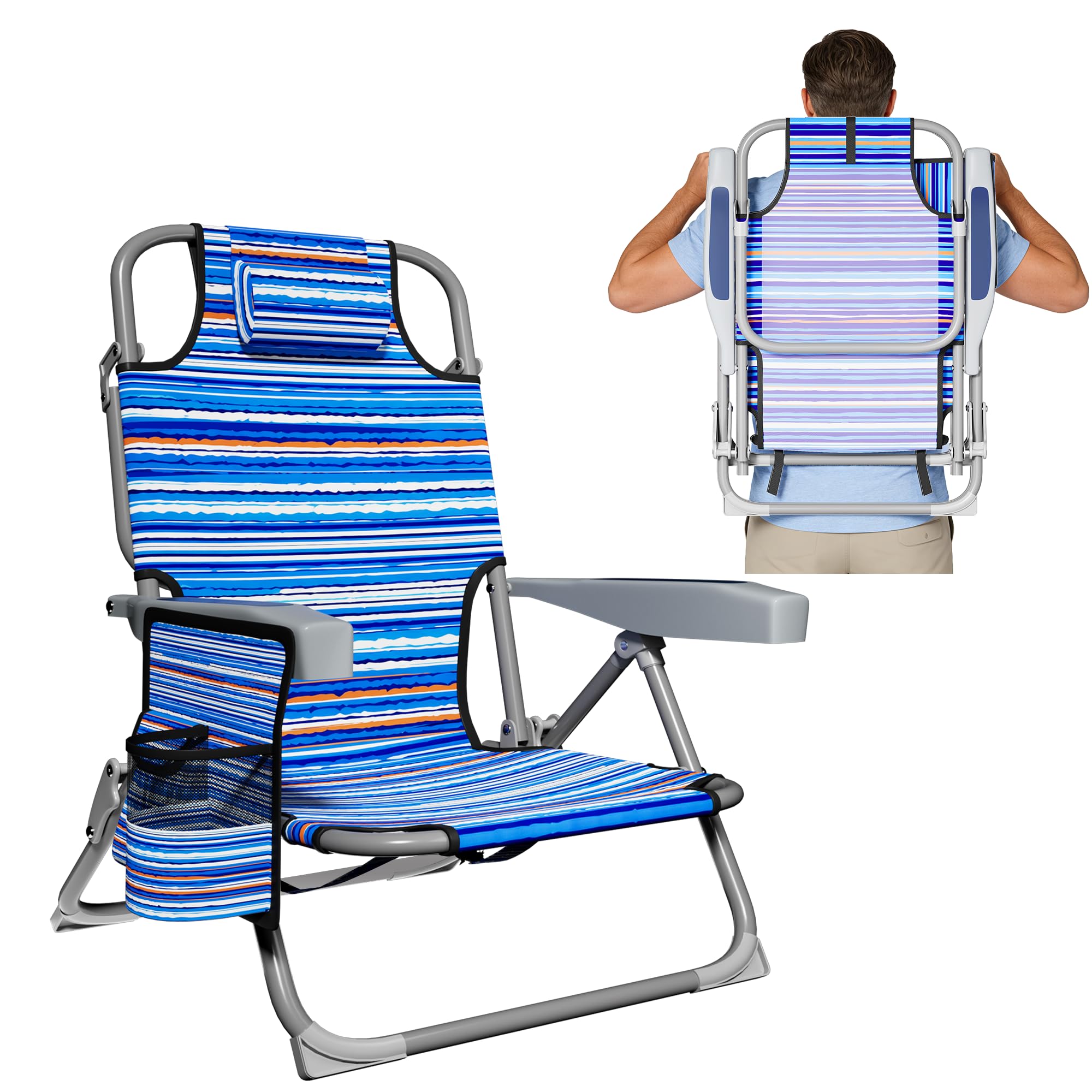 Camping Chairs, High Back Breathable Mesh Camping Chair 300 LBS Capacity, Portable Outdoor Lawn Chairs Folding with Cup Holder for Picnic, Lawn, Beach, Fishing and Sports (Grey)