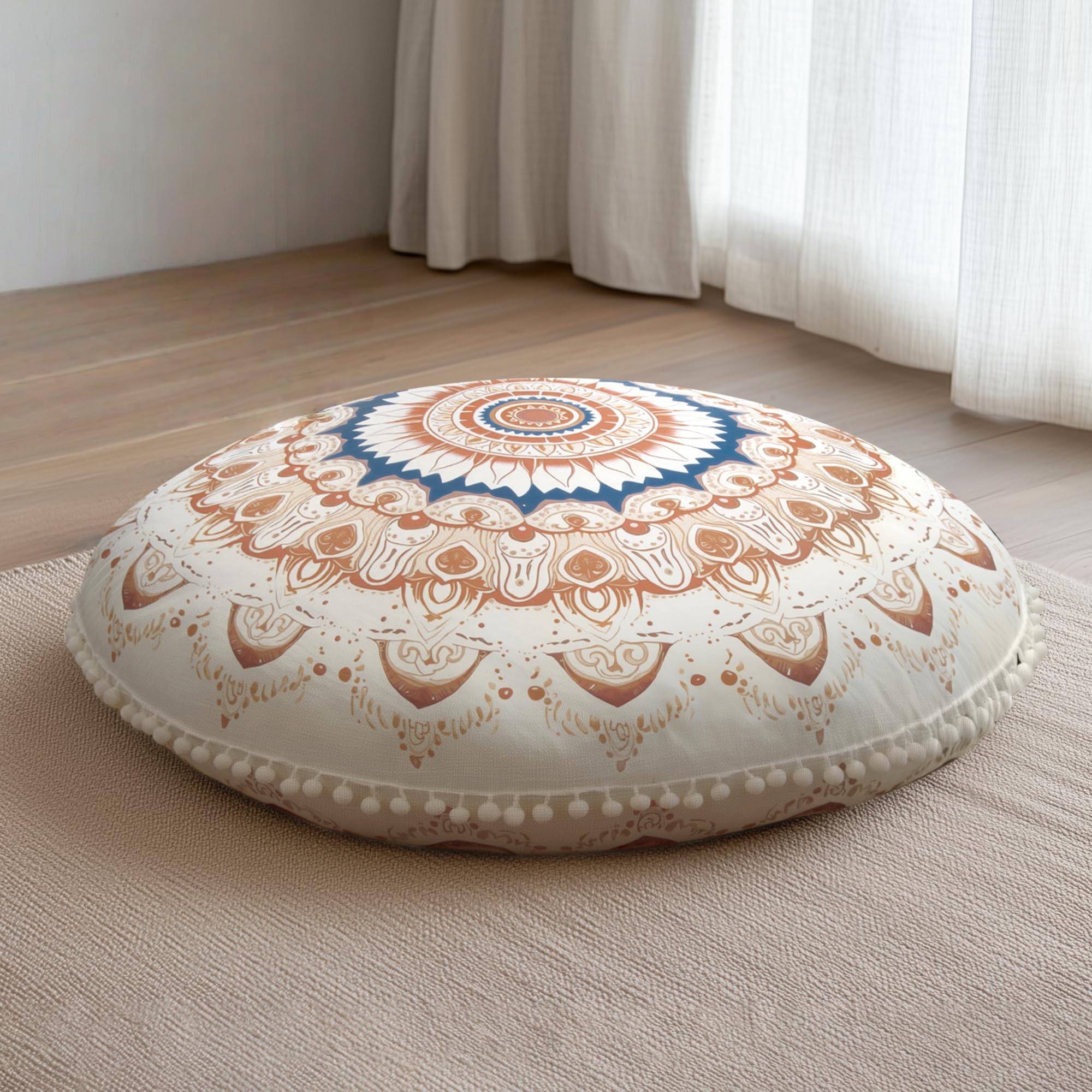 Meditation Cushion 32 Inch Round, Large Floor Pillow Seating for Adults, Bohemian Mandala Yoga Cushion, Extra Thick Memory Foam Removable Washable Cover, Ideal Gift & Holiday Decor, Green