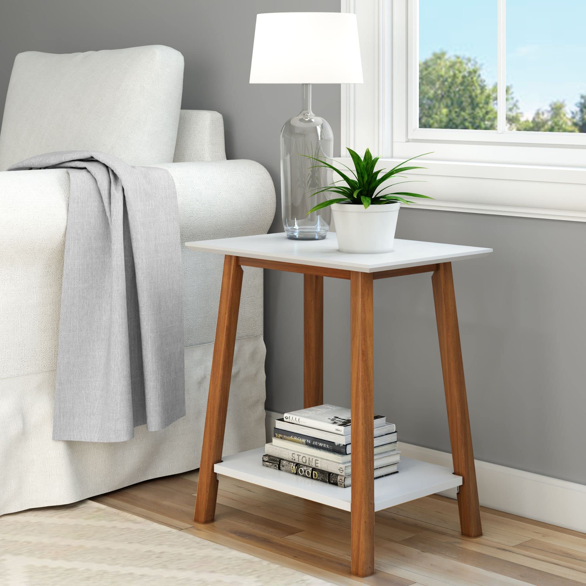 Plank+Beam Mid Century Modern Rectangular Side Table, End Table for Living Room, Wooden Bedside Table, Small End Table for Office Space, Walnut
