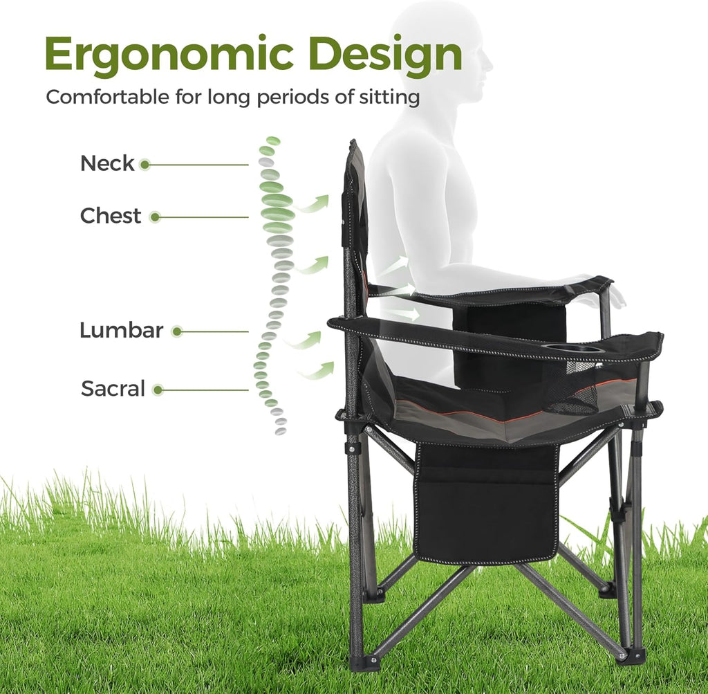 500LBS Oversized Folding Camping Chair with Cooler Bag & Cup Holder