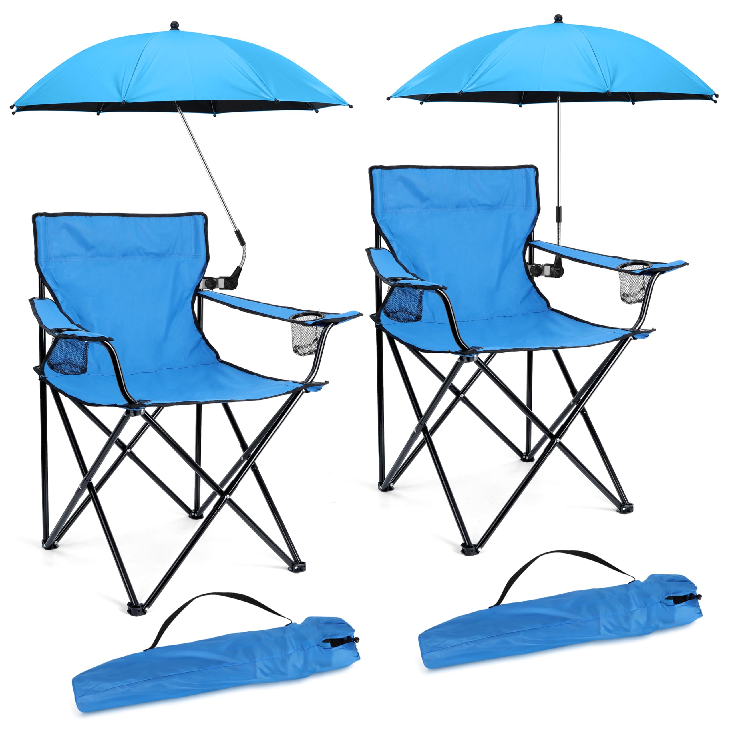 HaSteeL Folding Camping Chair Set of 3, Foldable Black Camp Chairs & Grey Table, Large Lawn Chair Portable for Adults Hiking, Fishing, Picnic, Outdoor BBQ, Travel, Sports, Cup Holders & Storage Bags
